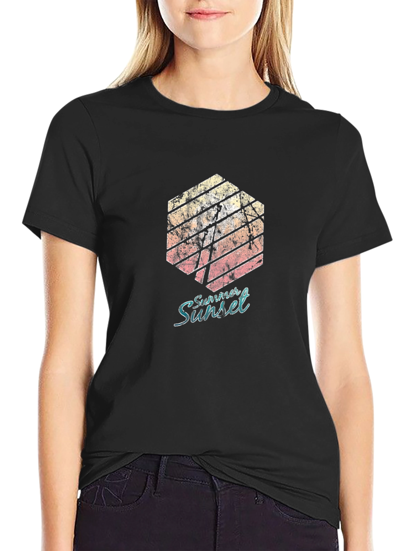 Summer Sunset Graphic Tee - Black