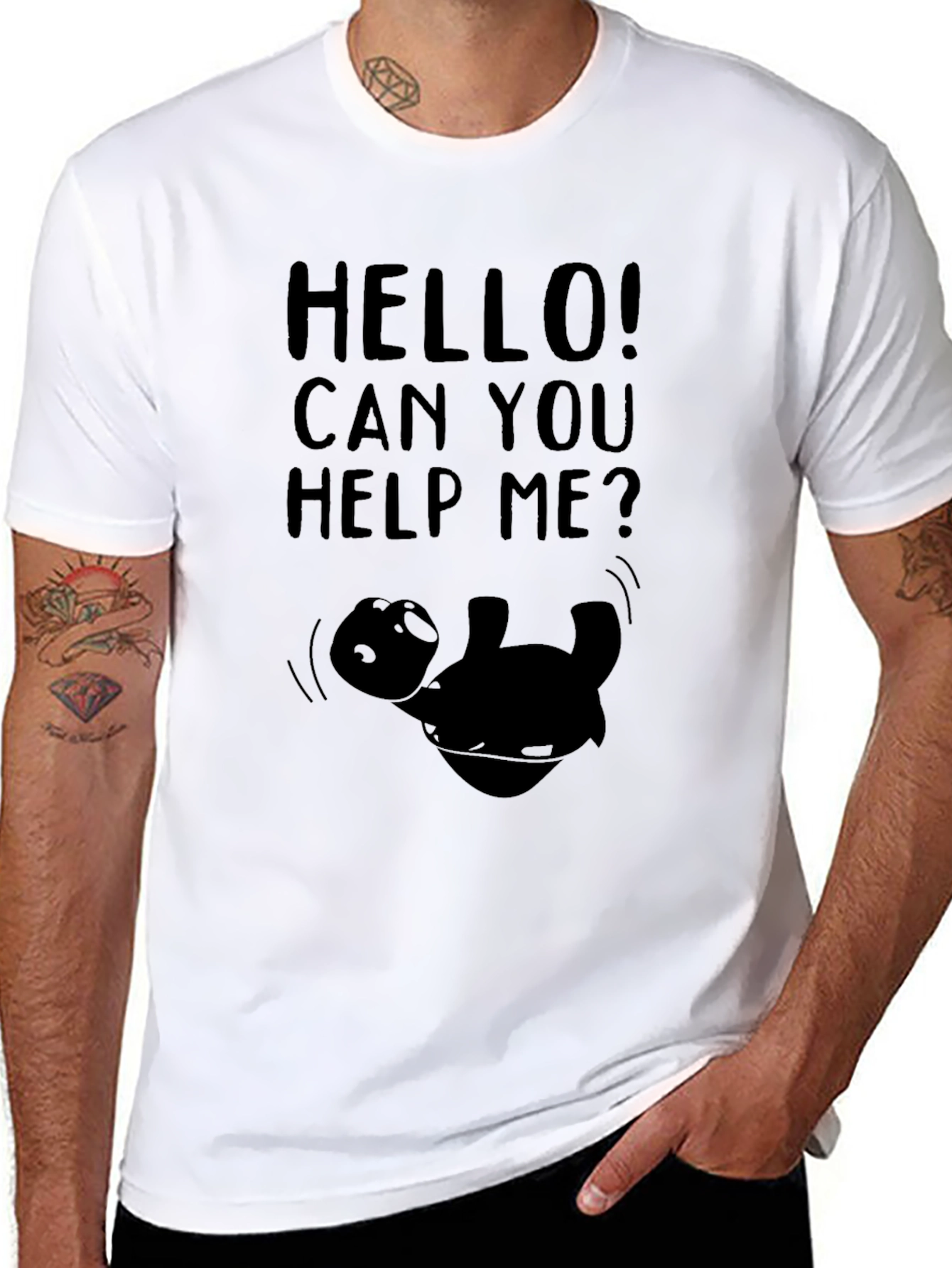 Hello! Can You Help Me? Black Graphic Tee