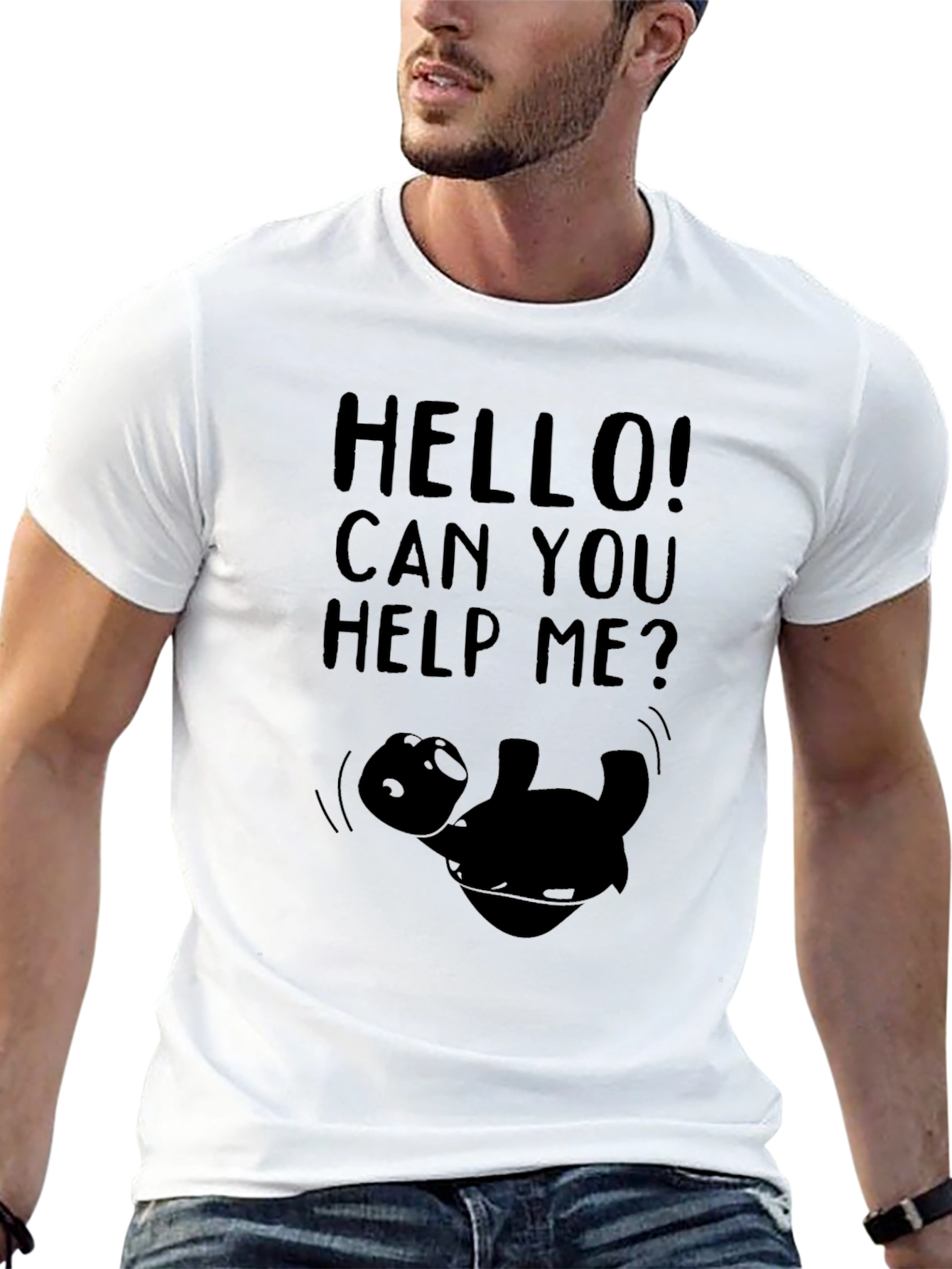 Hello! Can You Help Me? Black Graphic Tee