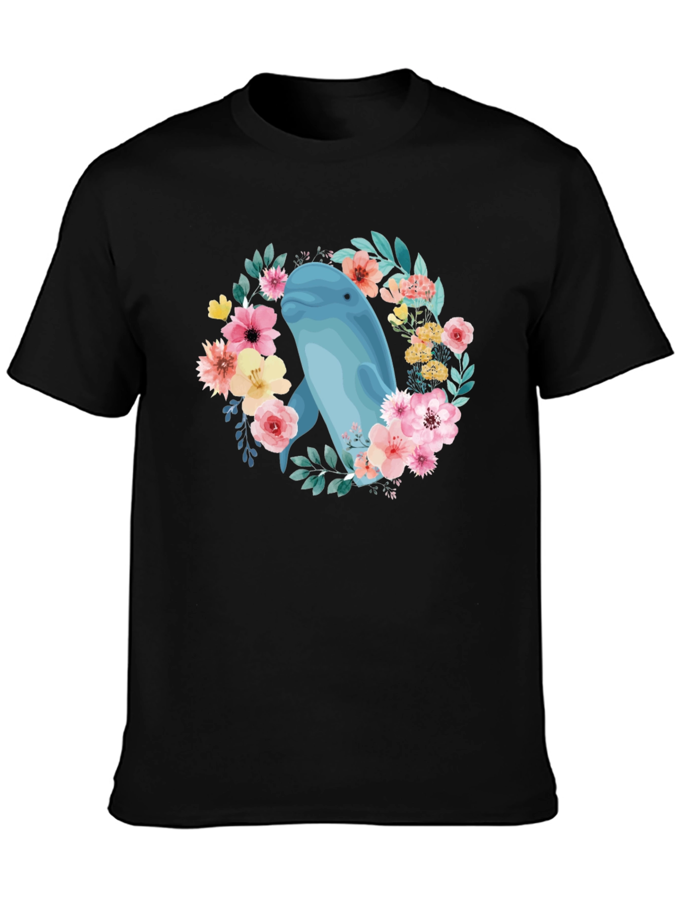 Beluga Whale Floral T-Shirt - Black