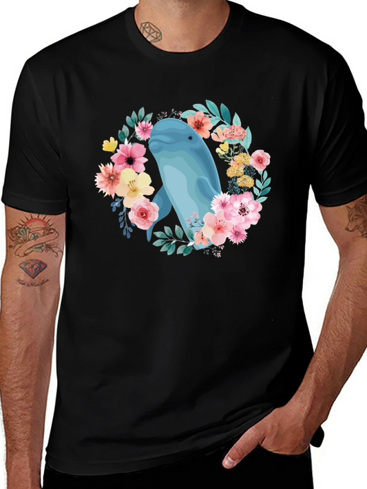 Beluga Whale Floral T-Shirt - Black