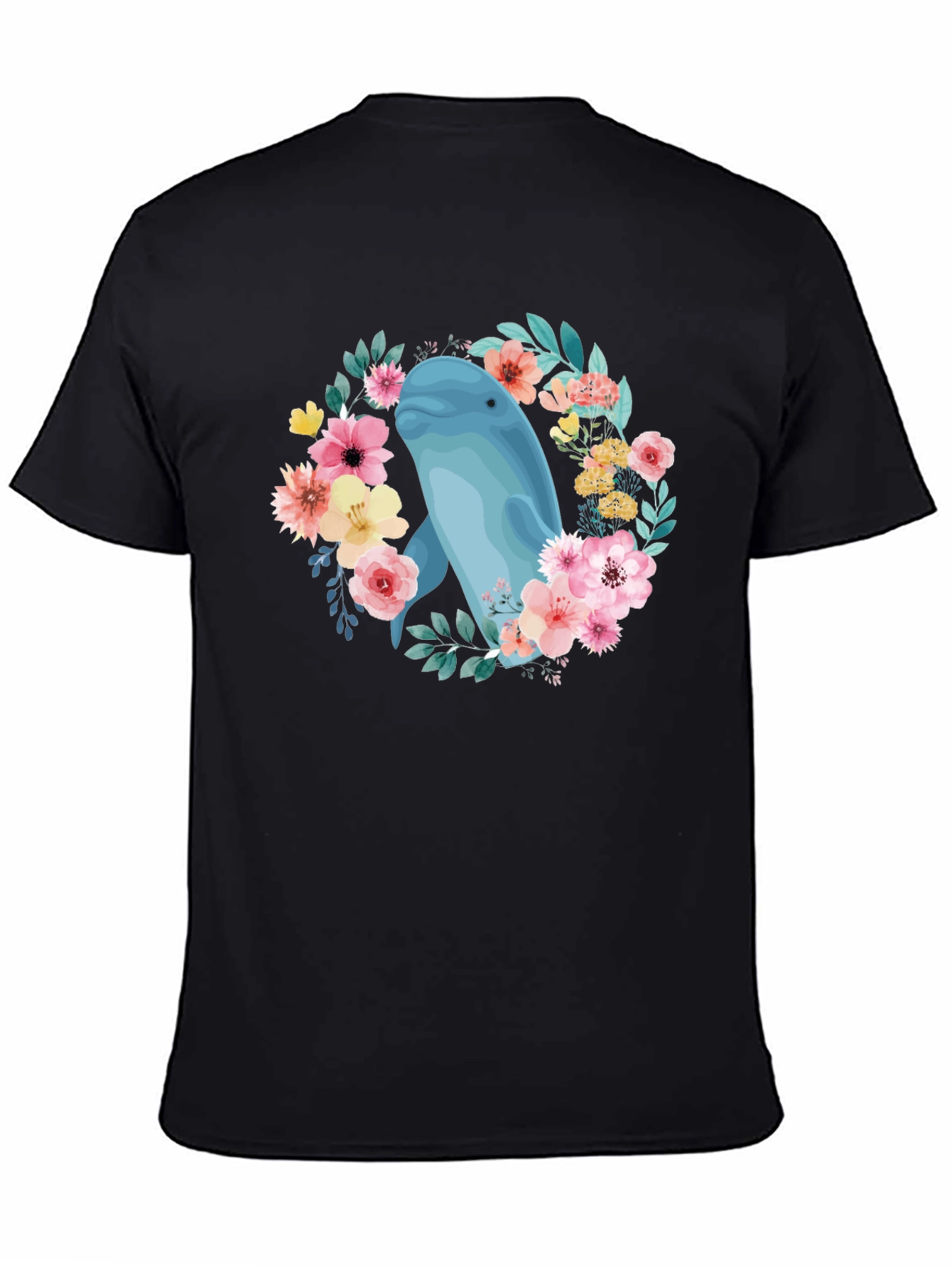 Beluga Whale Floral T-Shirt - Black