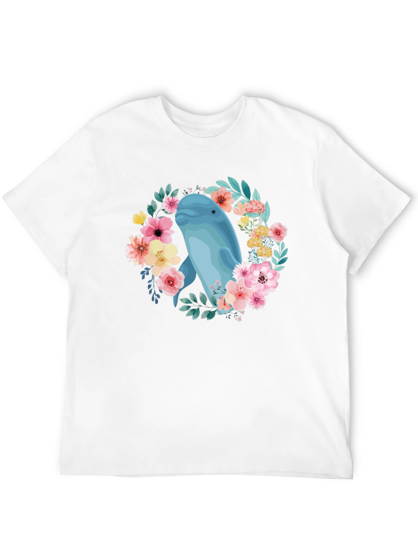 Beluga Whale Floral T-Shirt - Black