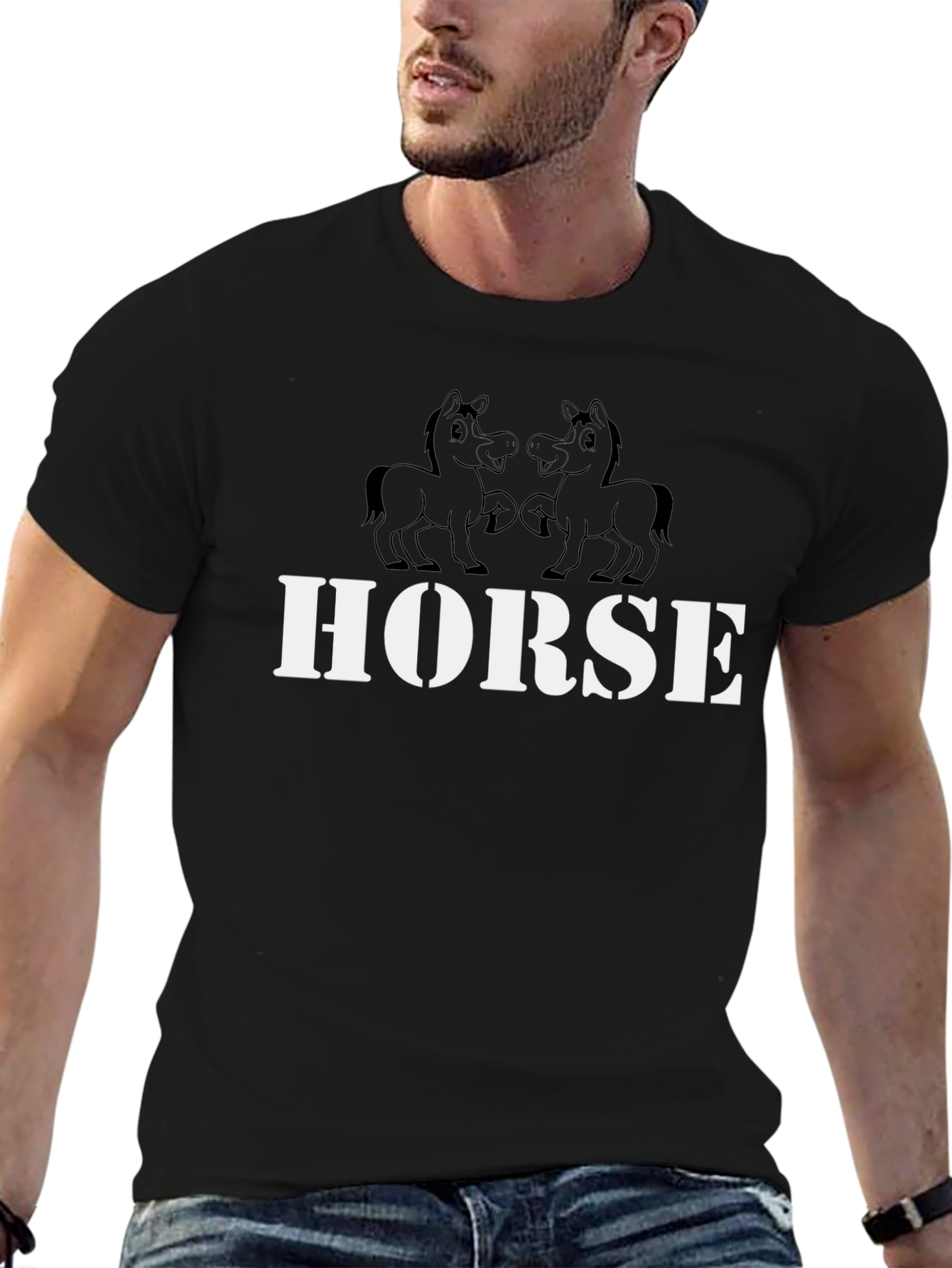 Horse Graphic Tee - Black Cotton T-Shirt