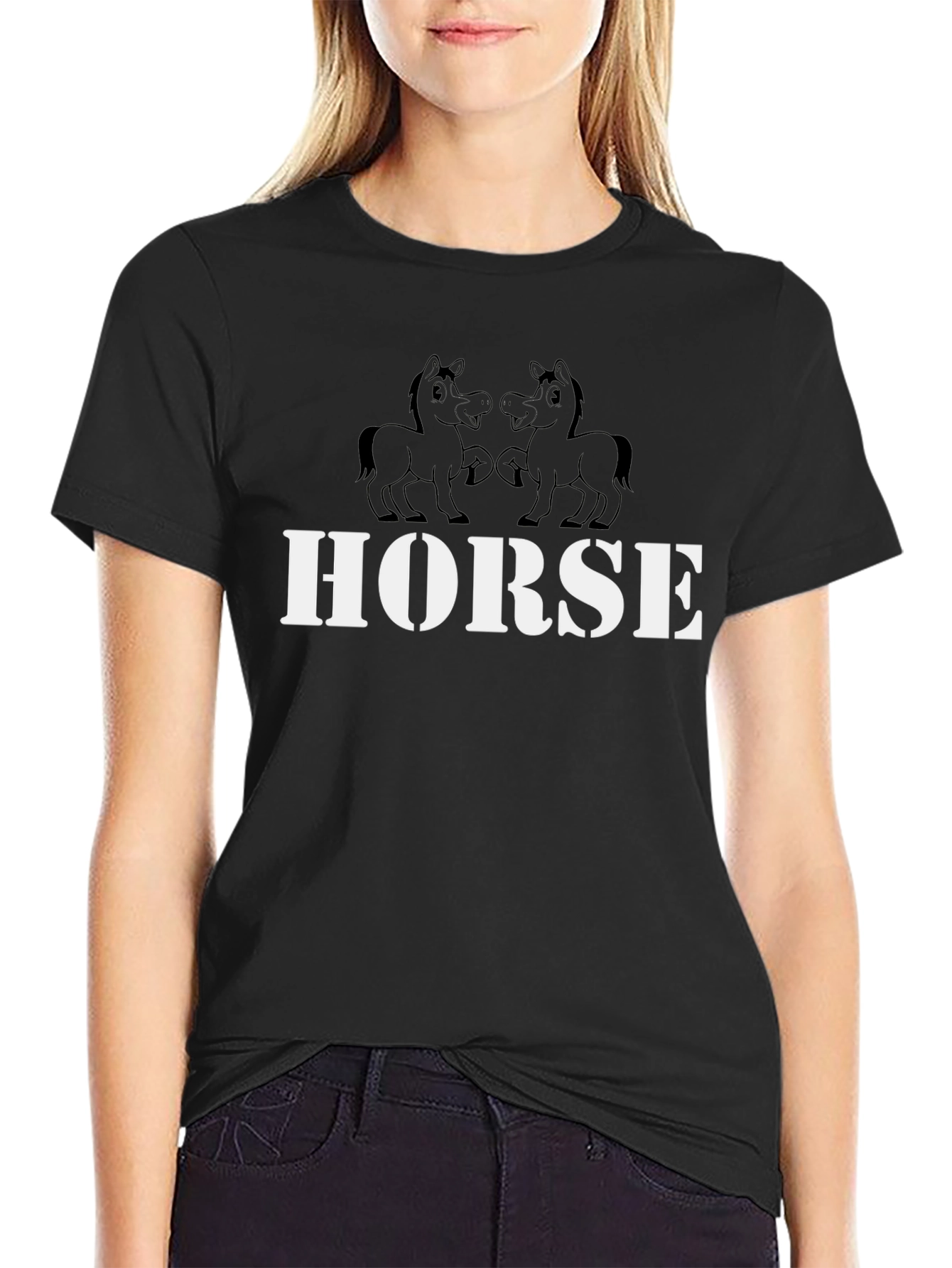Horse Graphic Tee - Black Cotton T-Shirt