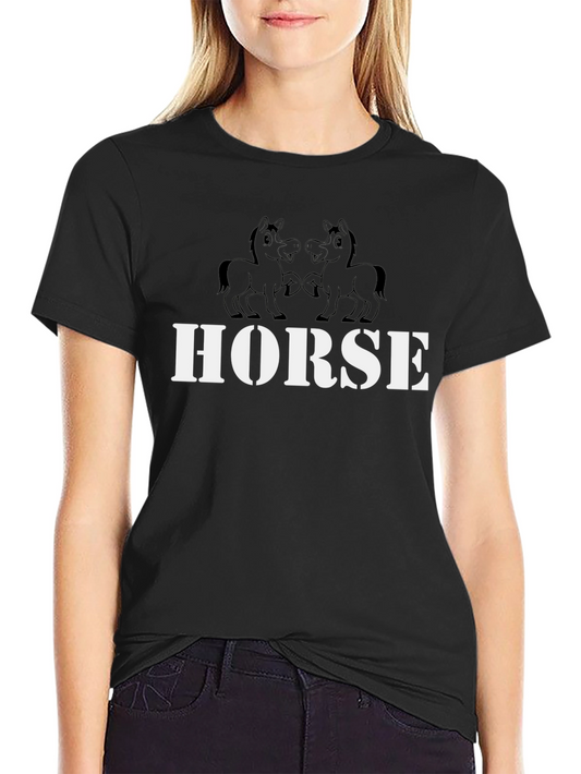 Horse Graphic Tee - Black Cotton T-Shirt