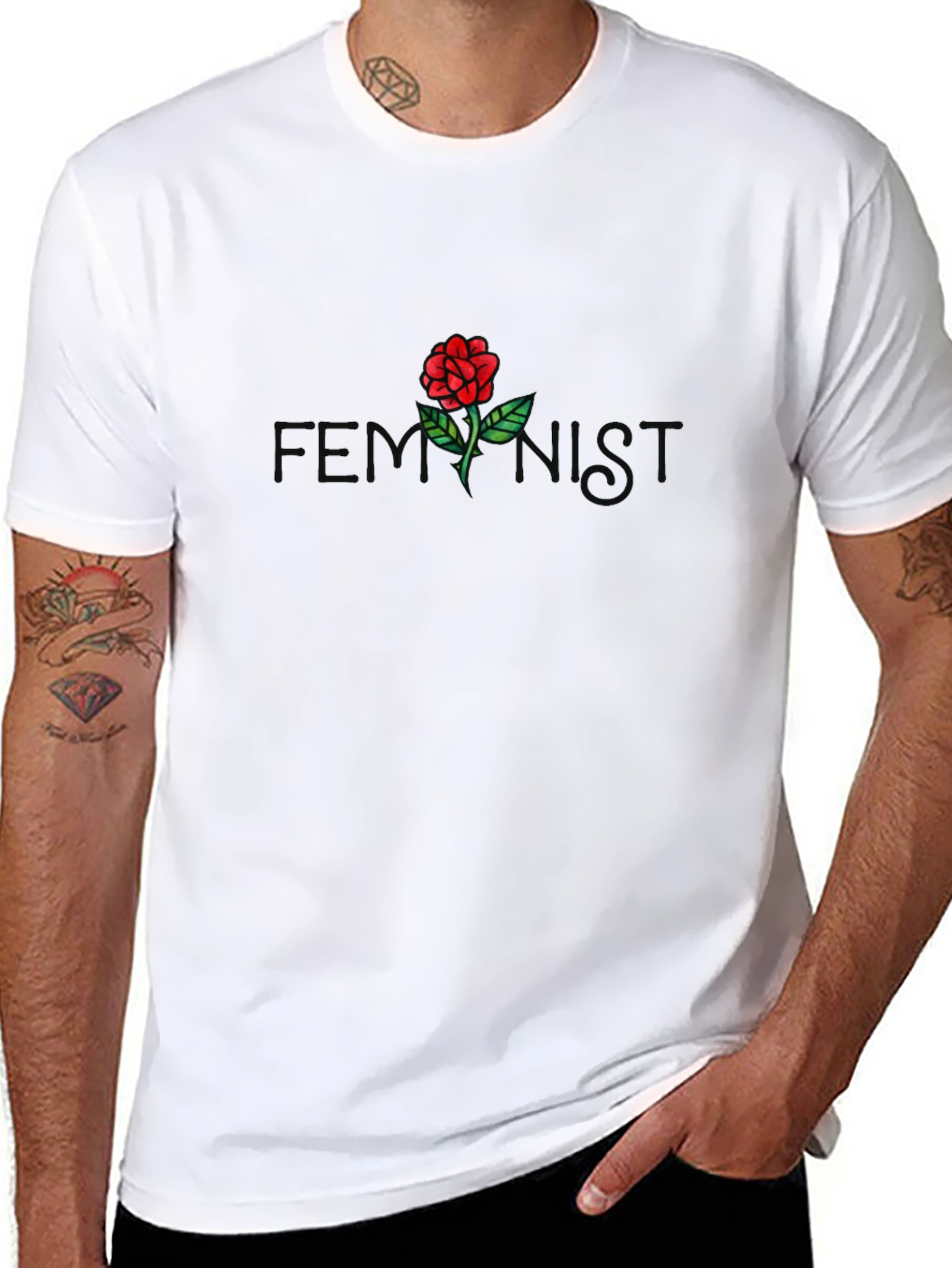 Feminist Rose Graphic Black T-Shirt