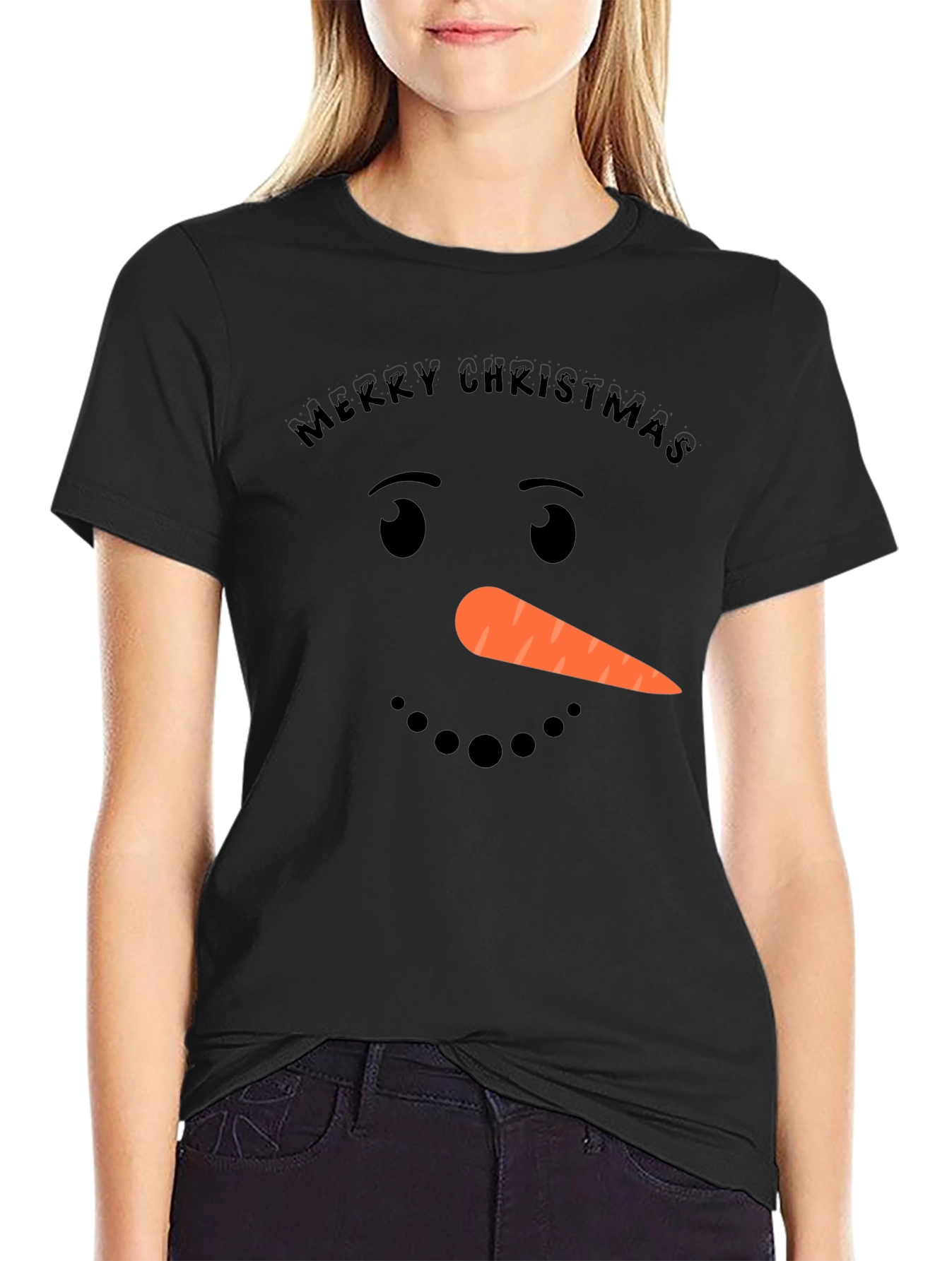 Merry Christmas Snowman Face T-Shirt