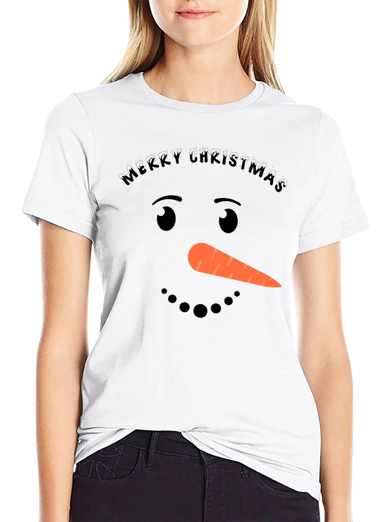 Merry Christmas Snowman Face T-Shirt
