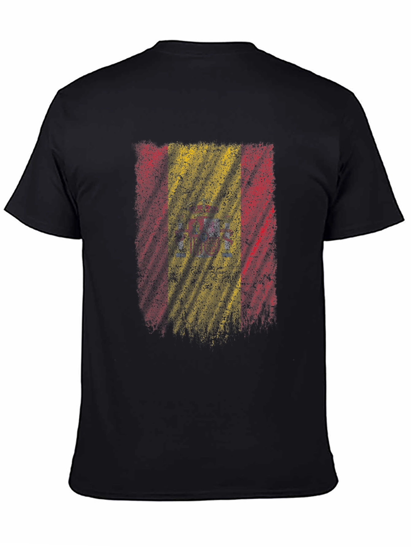 Spain Flag Distressed Mens Black T-Shirt