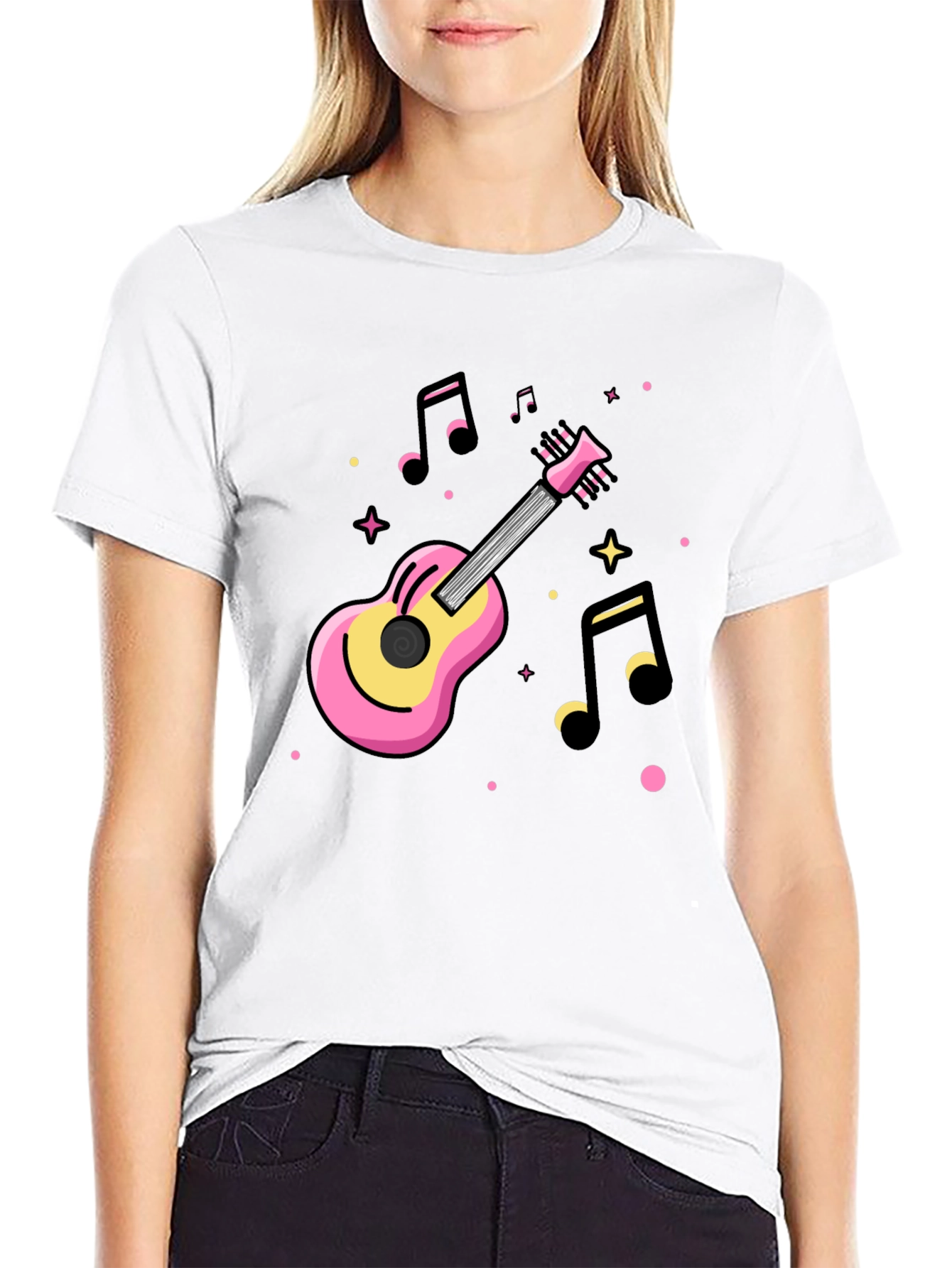 Music Lovers Black Tee with Guitar Graphic