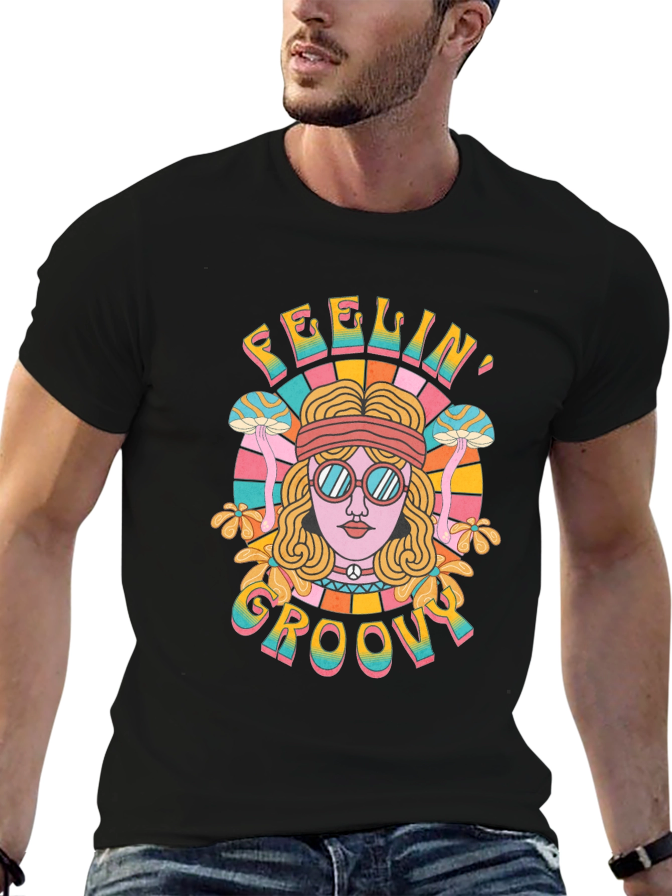 Feelin Groovy Retro Graphic Tee - Black