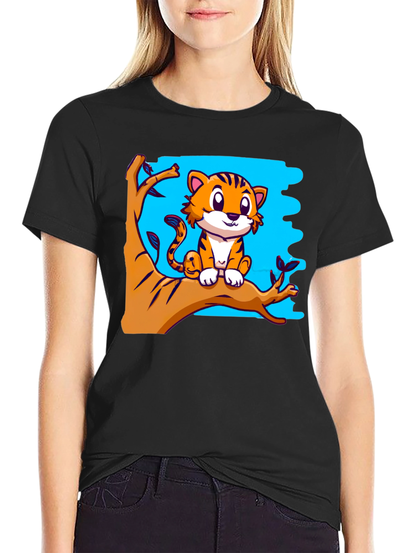 Cute Tiger Graphic Tee - Black T-Shirt