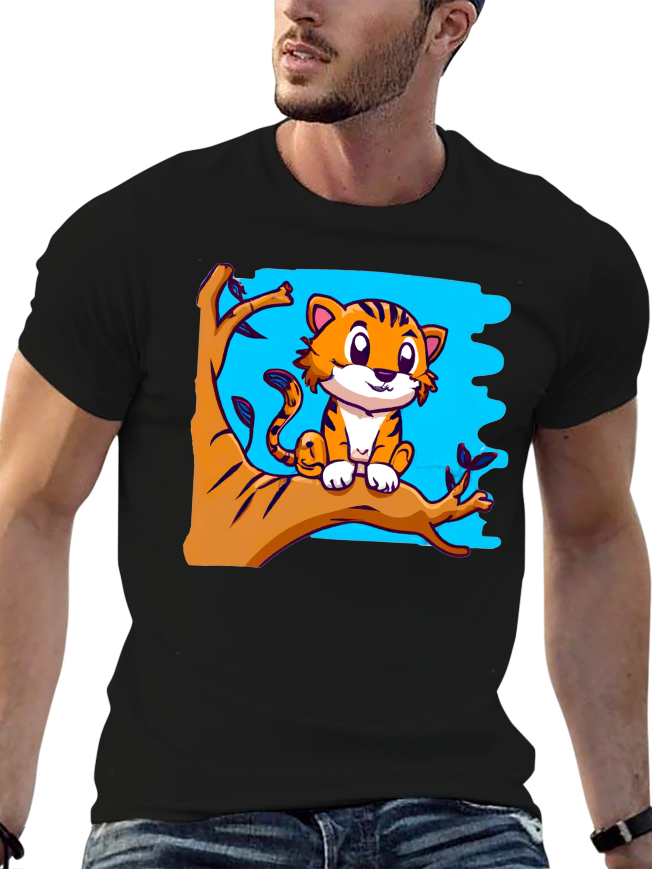 Cute Tiger Graphic Tee - Black T-Shirt
