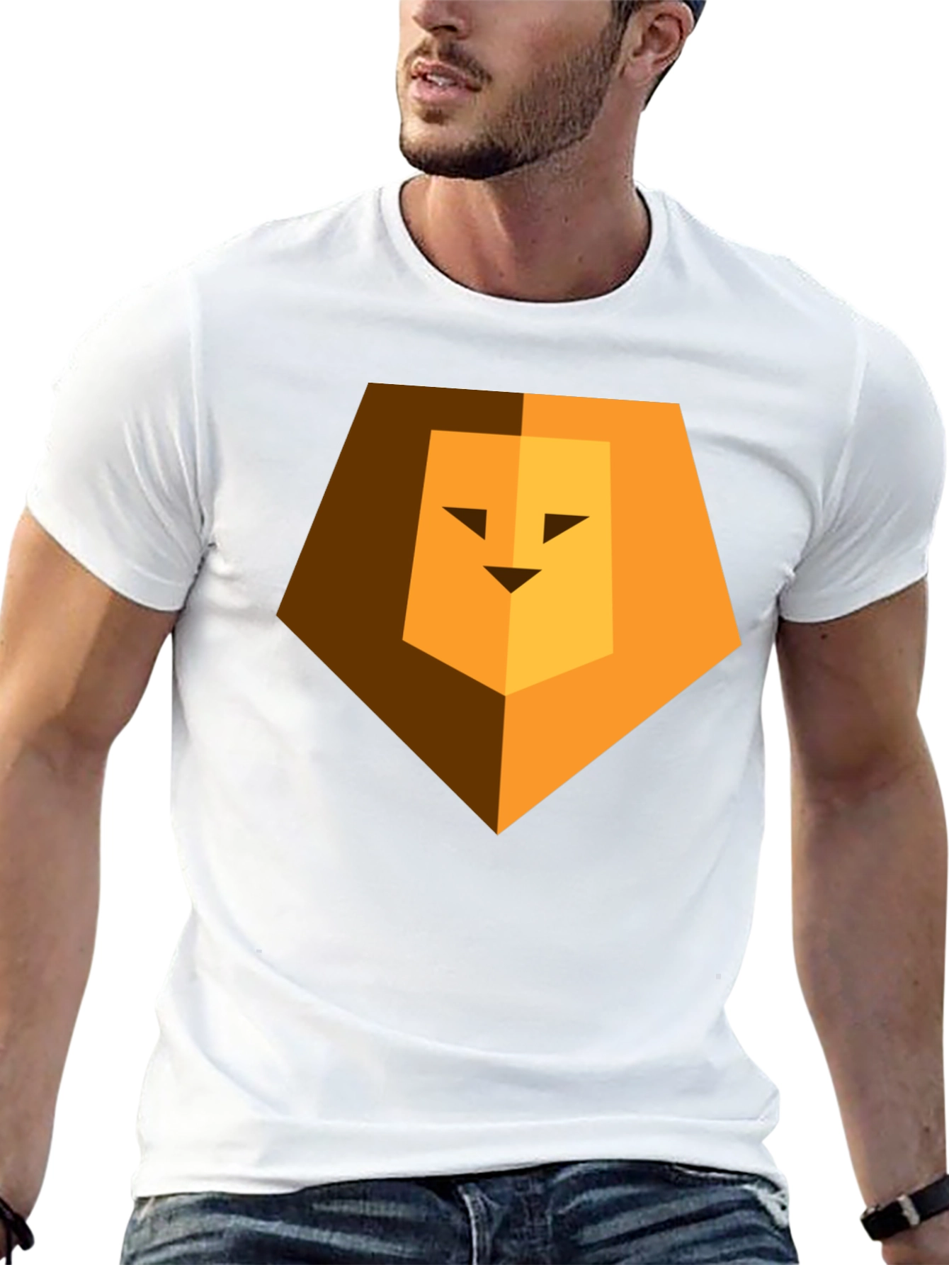 Geometric Lion Head Graphic Print Black Tee