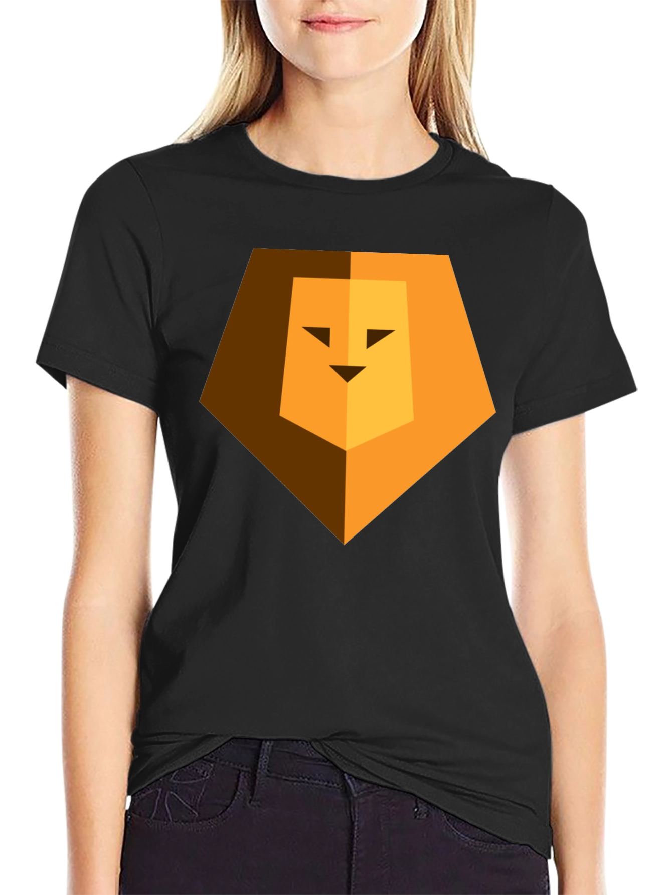 Geometric Lion Head Graphic Print Black Tee