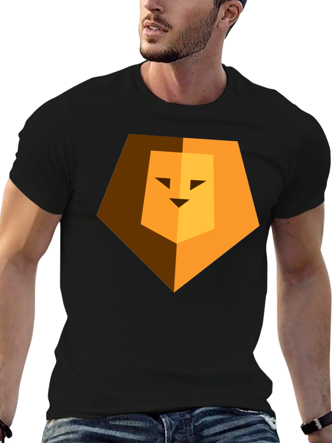 Geometric Lion Head Graphic Print Black Tee