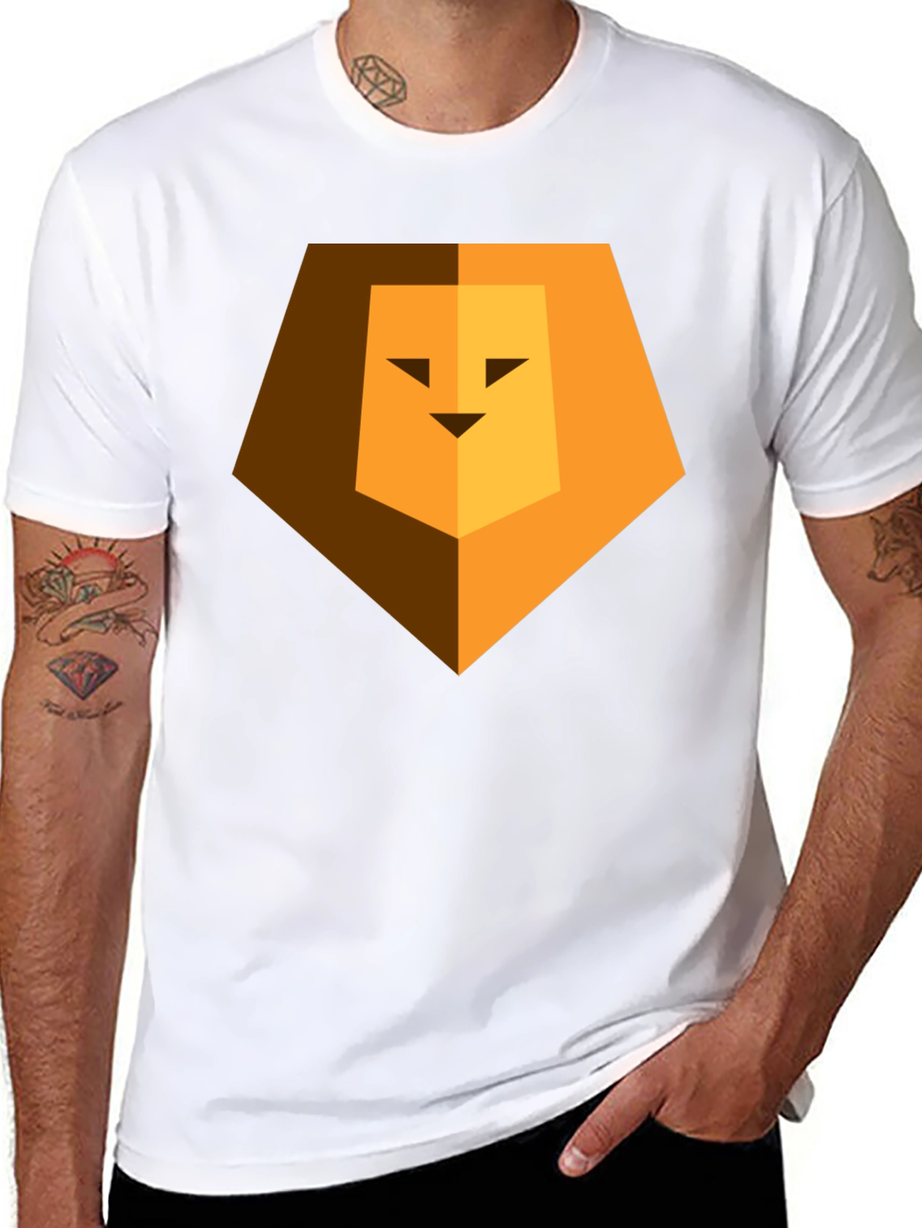 Geometric Lion Head Graphic Print Black Tee