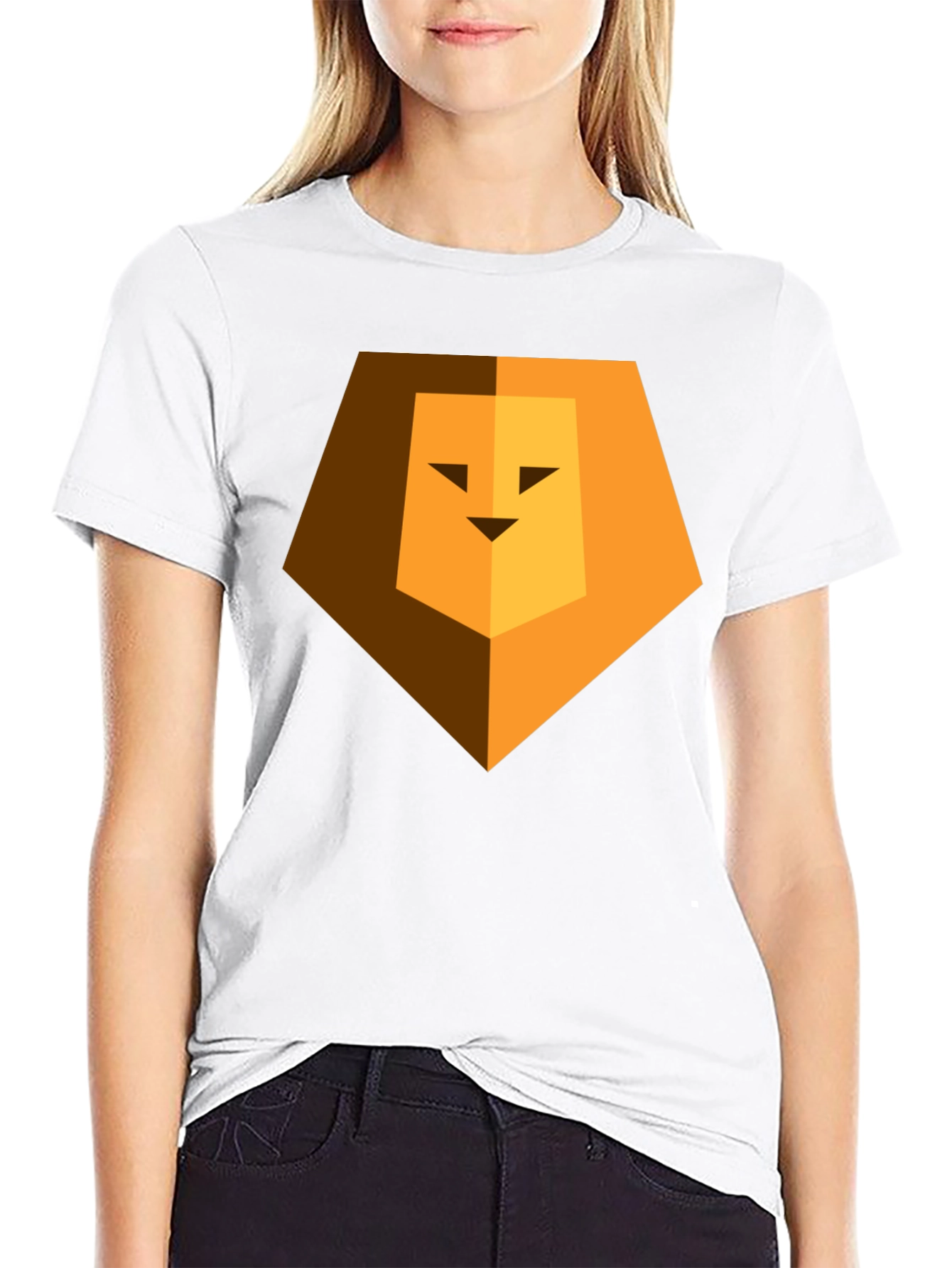 Geometric Lion Head Graphic Print Black Tee