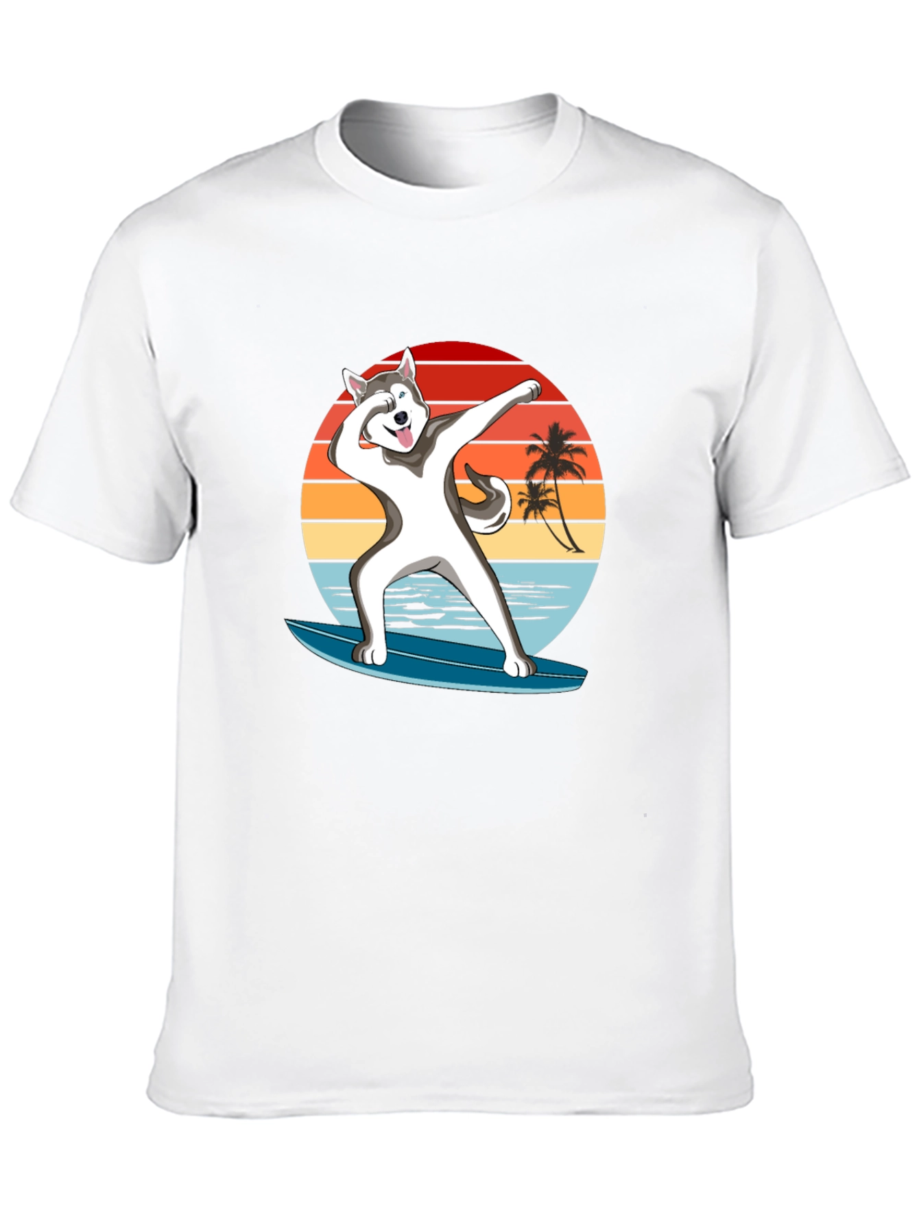Surfing Husky T-Shirt - Dabbing Dog Beach Tee