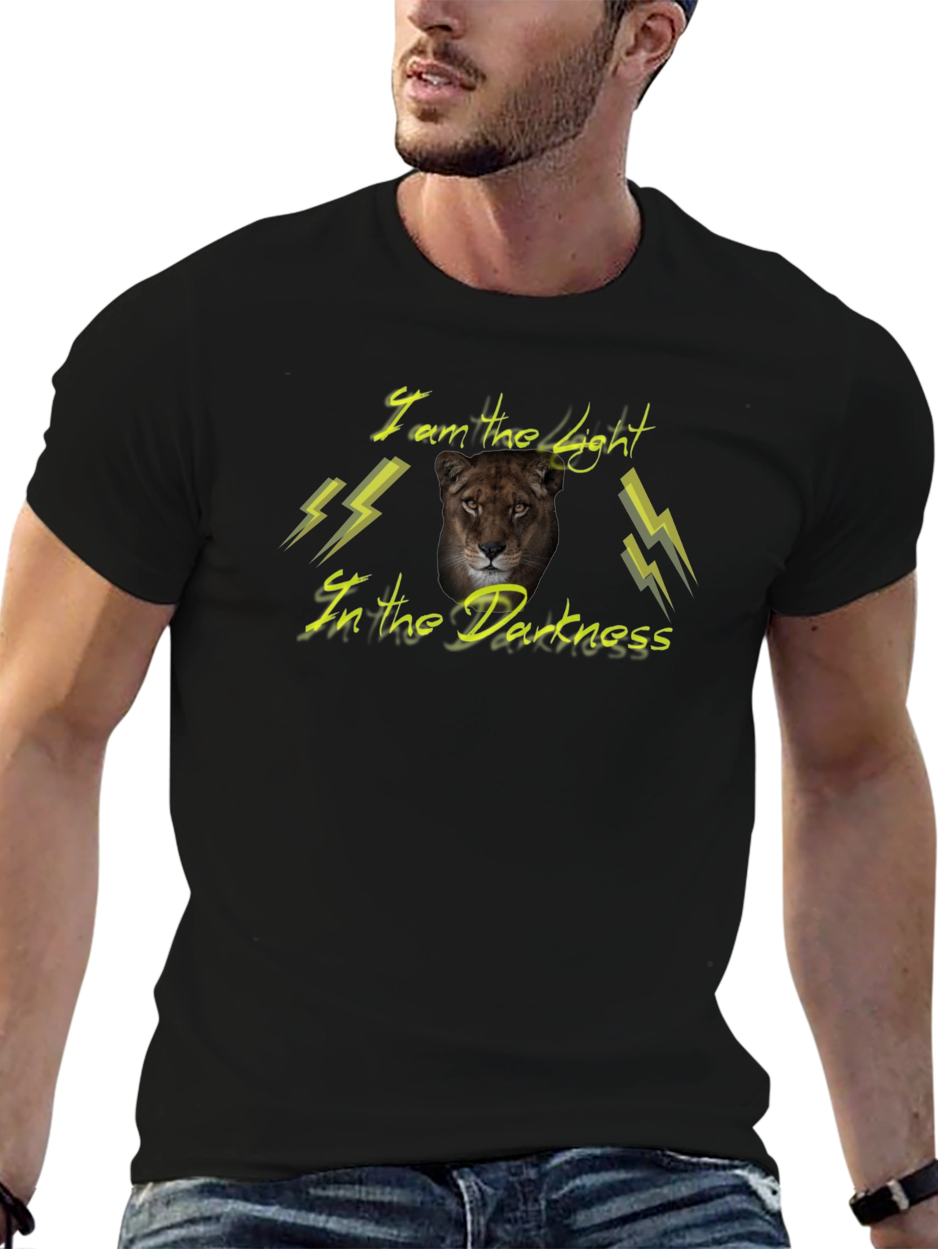 Lion I Am The Light Mens Black T-Shirt