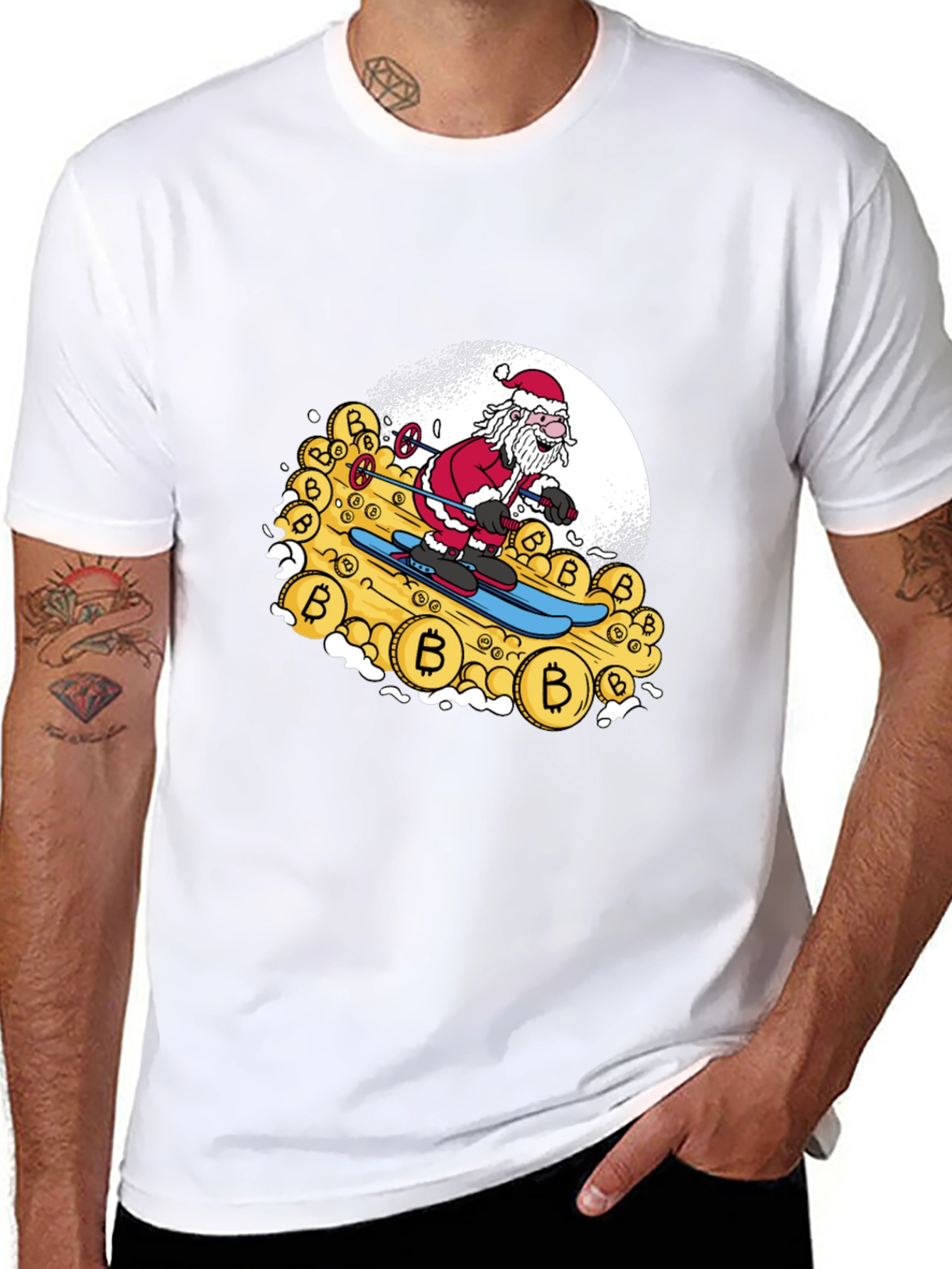 Santa Bitcoin Skiing Black Tee