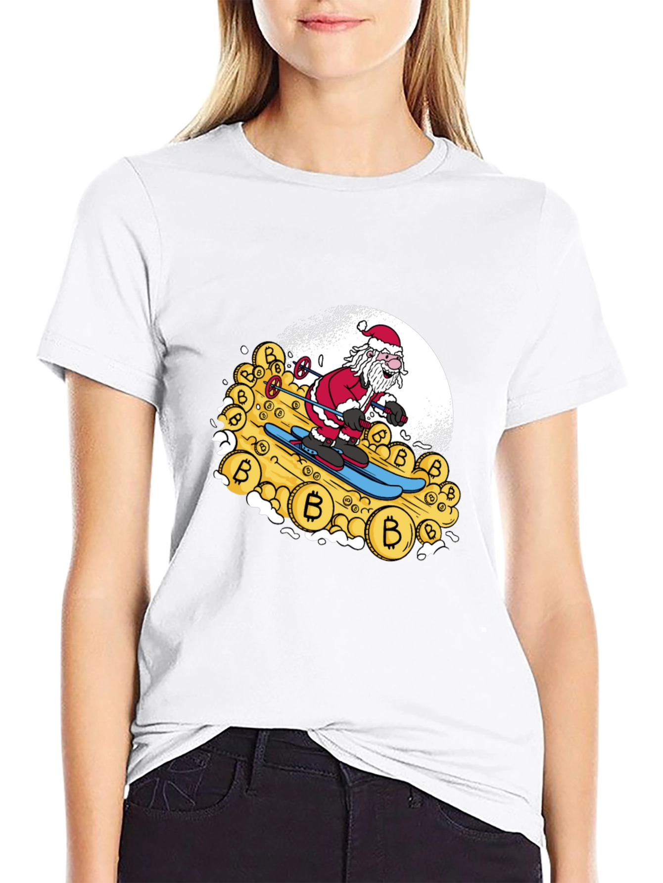 Santa Bitcoin Skiing Black Tee