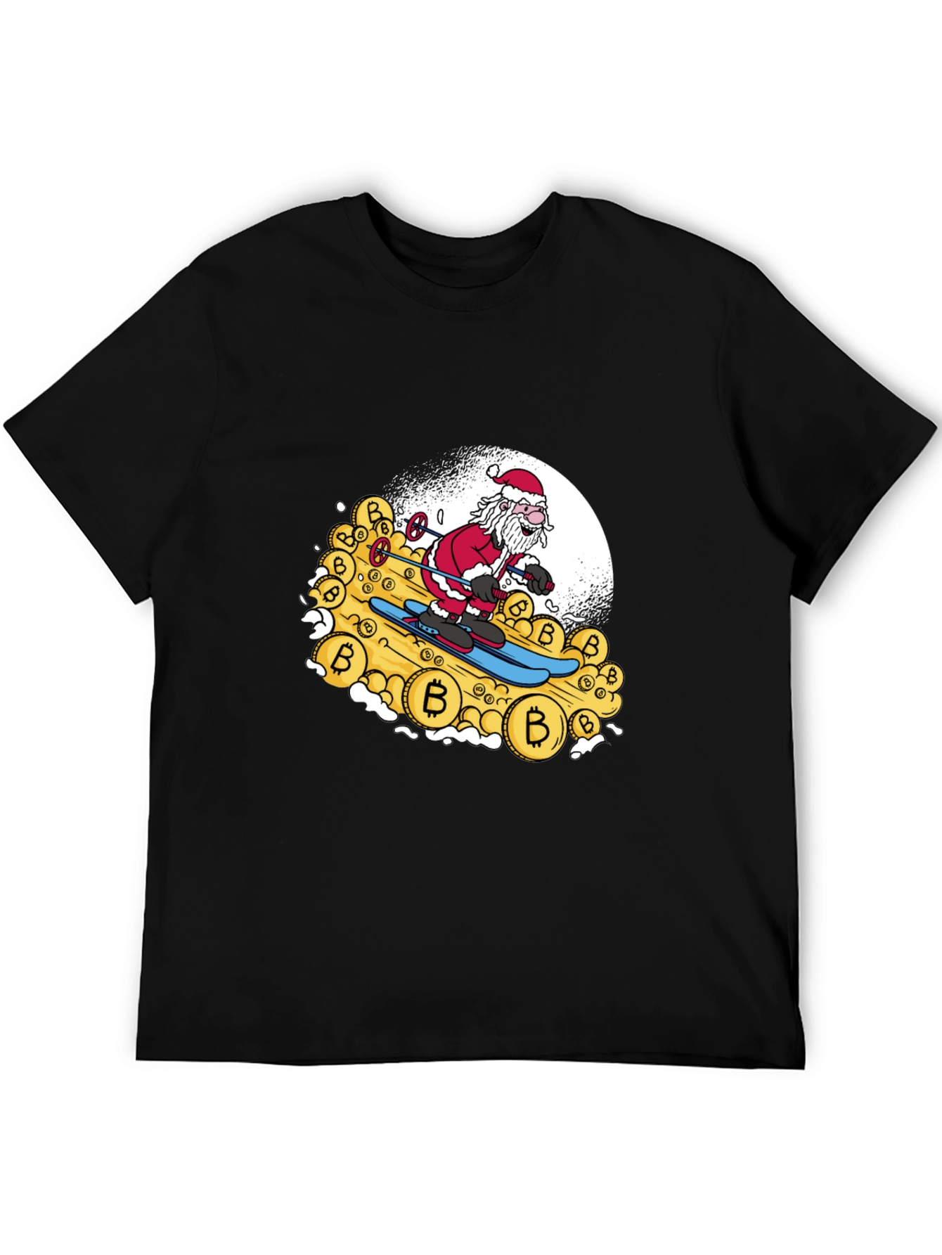 Santa Bitcoin Skiing Black Tee