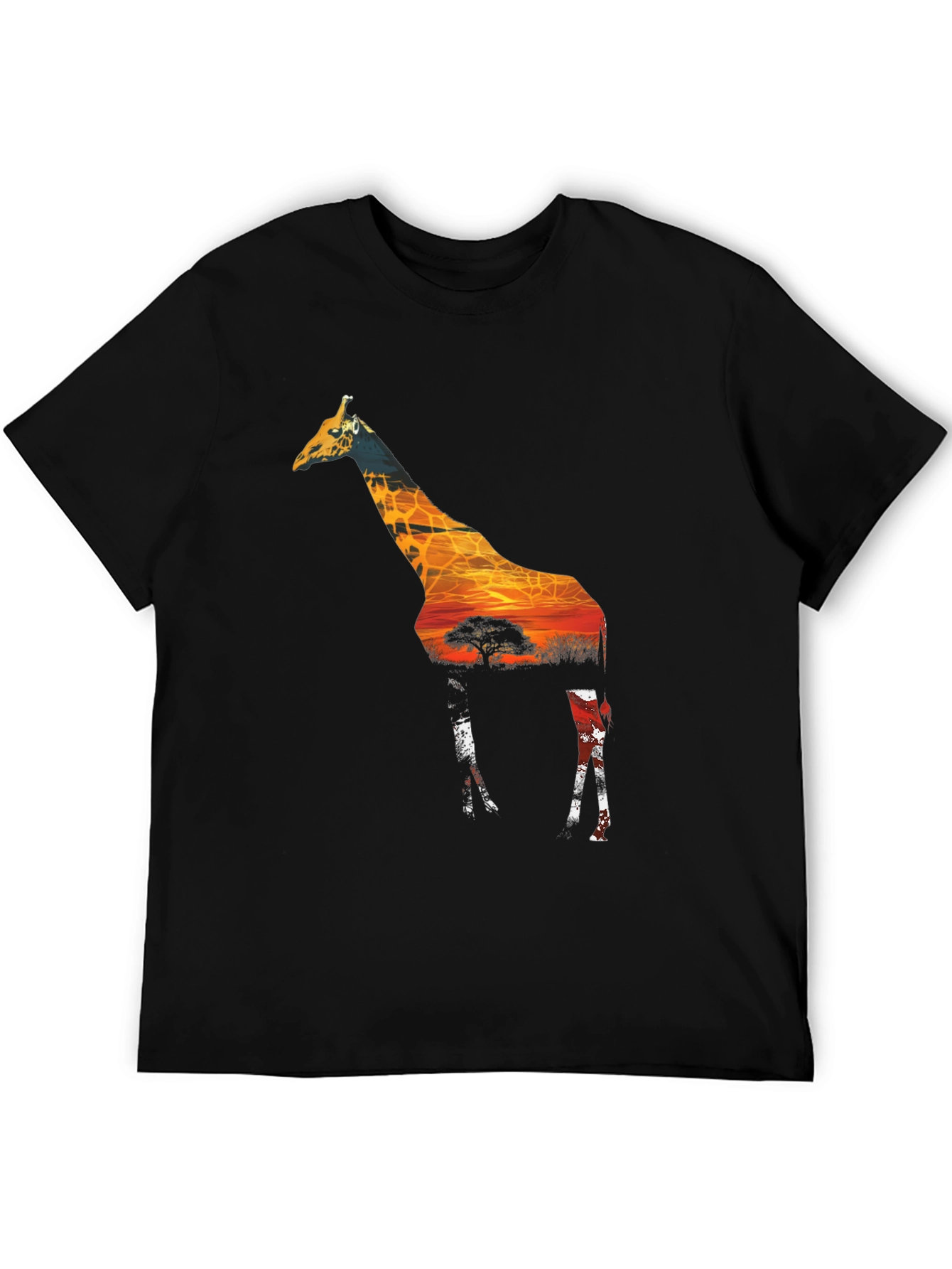 Giraffe Sunset Mens Graphic Tee