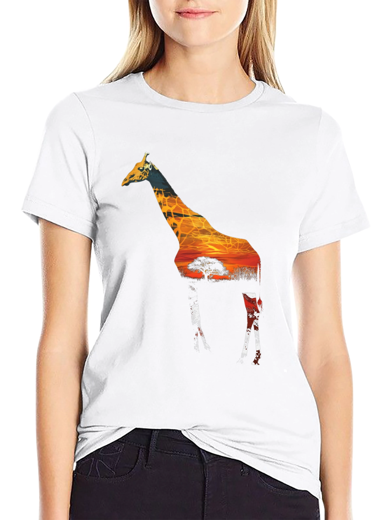 Giraffe Sunset Mens Graphic Tee