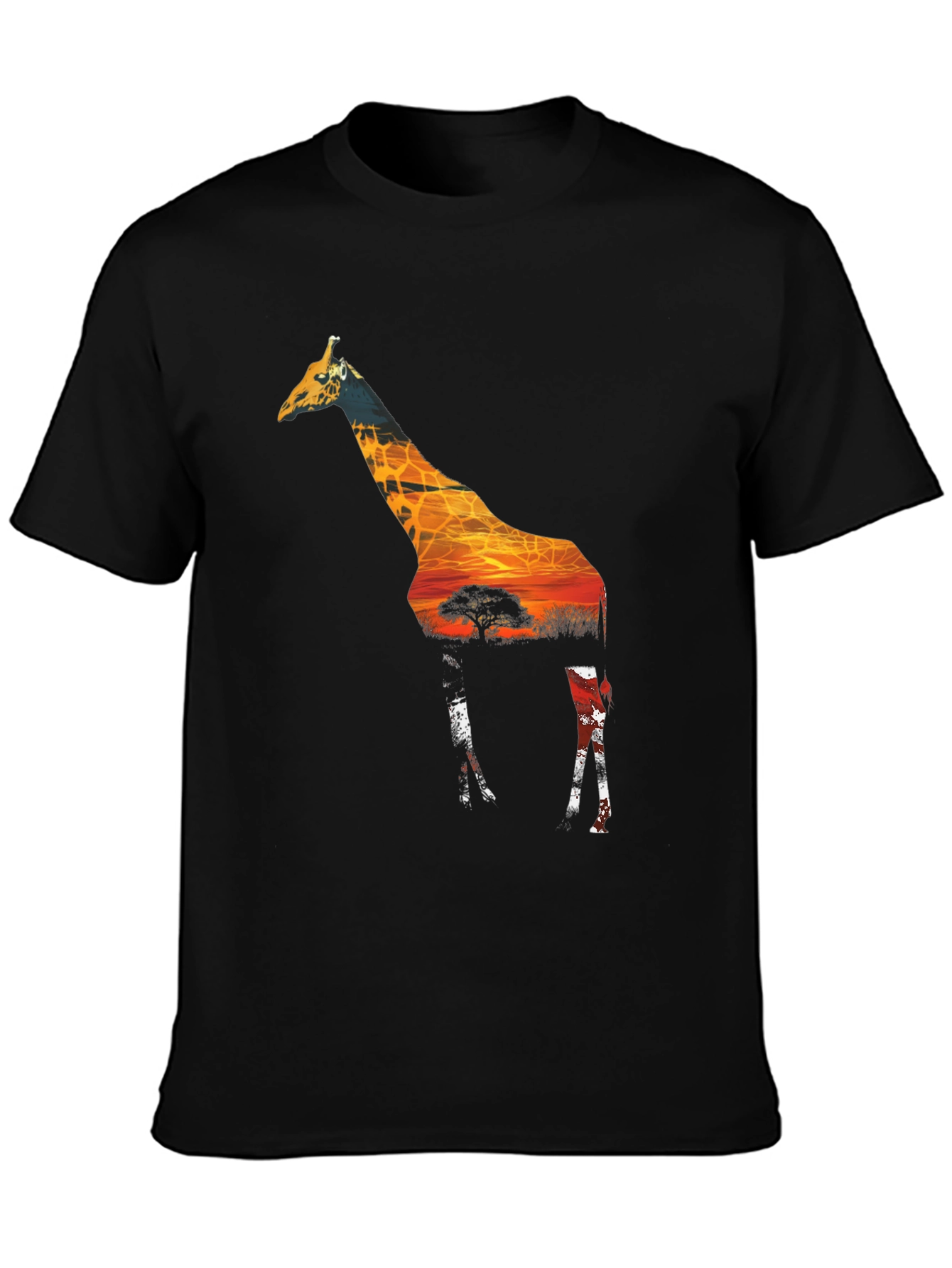 Giraffe Sunset Mens Graphic Tee