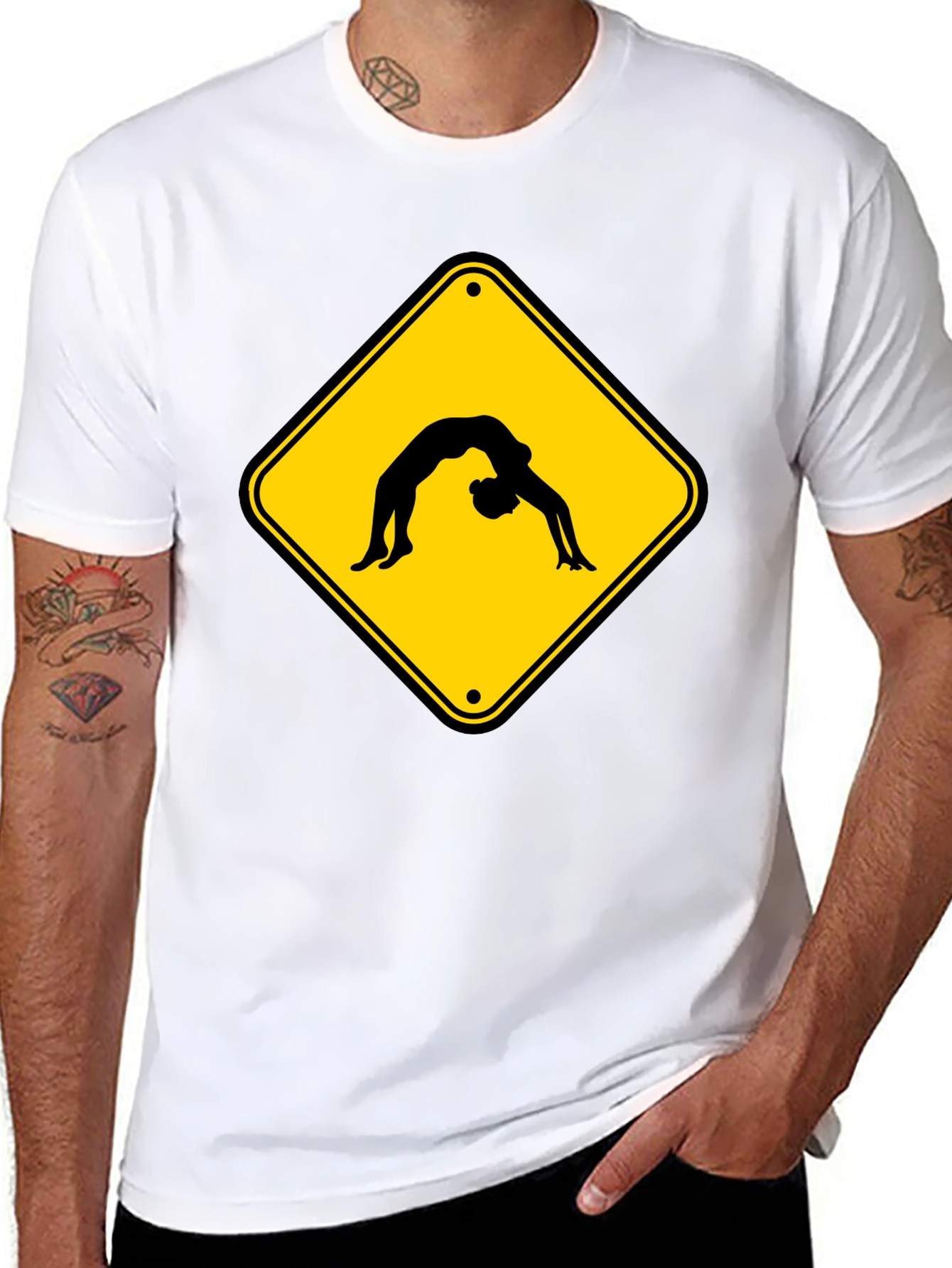 Yoga Pose Warning Sign Black T-Shirt