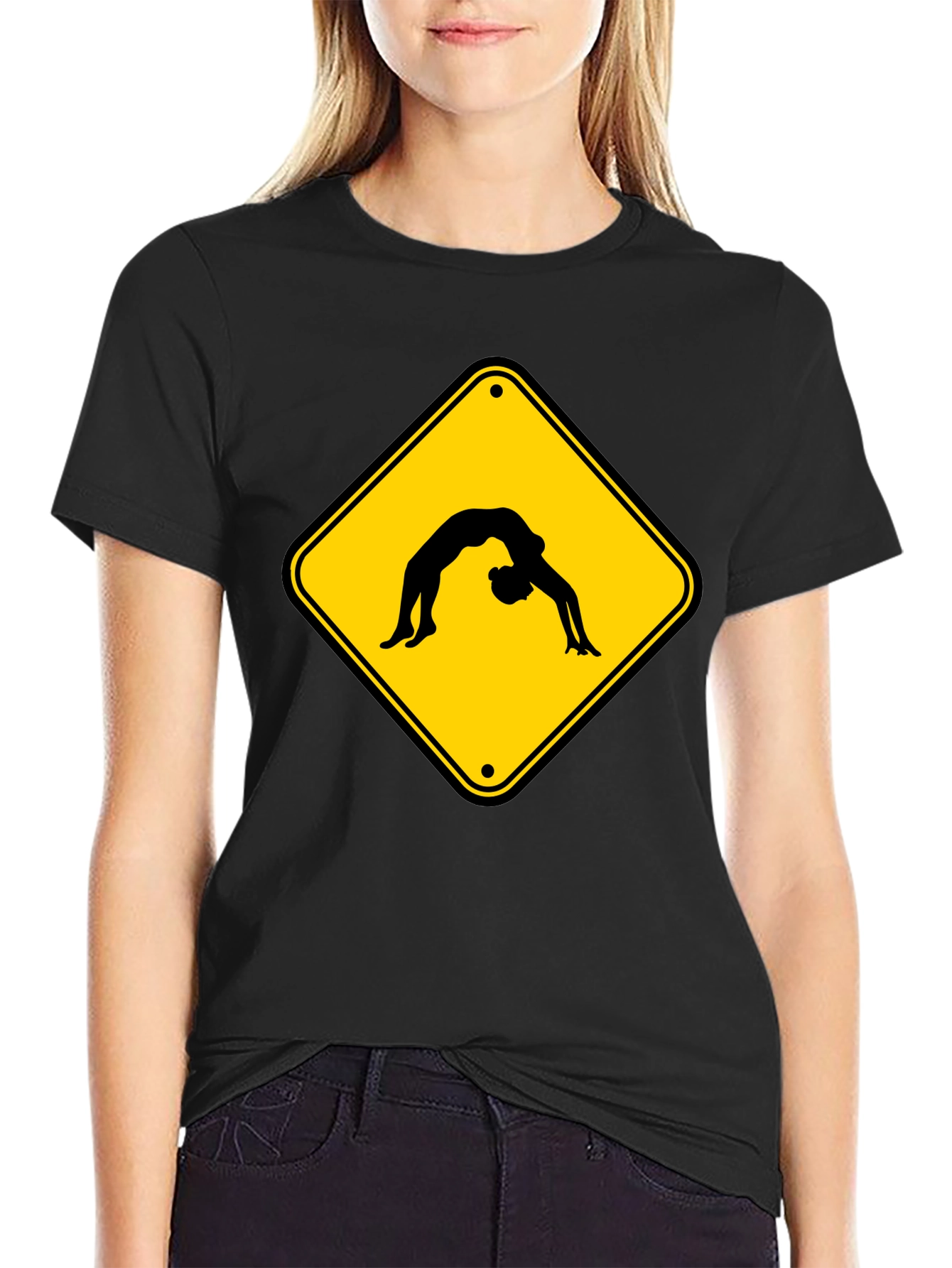 Yoga Pose Warning Sign Black T-Shirt