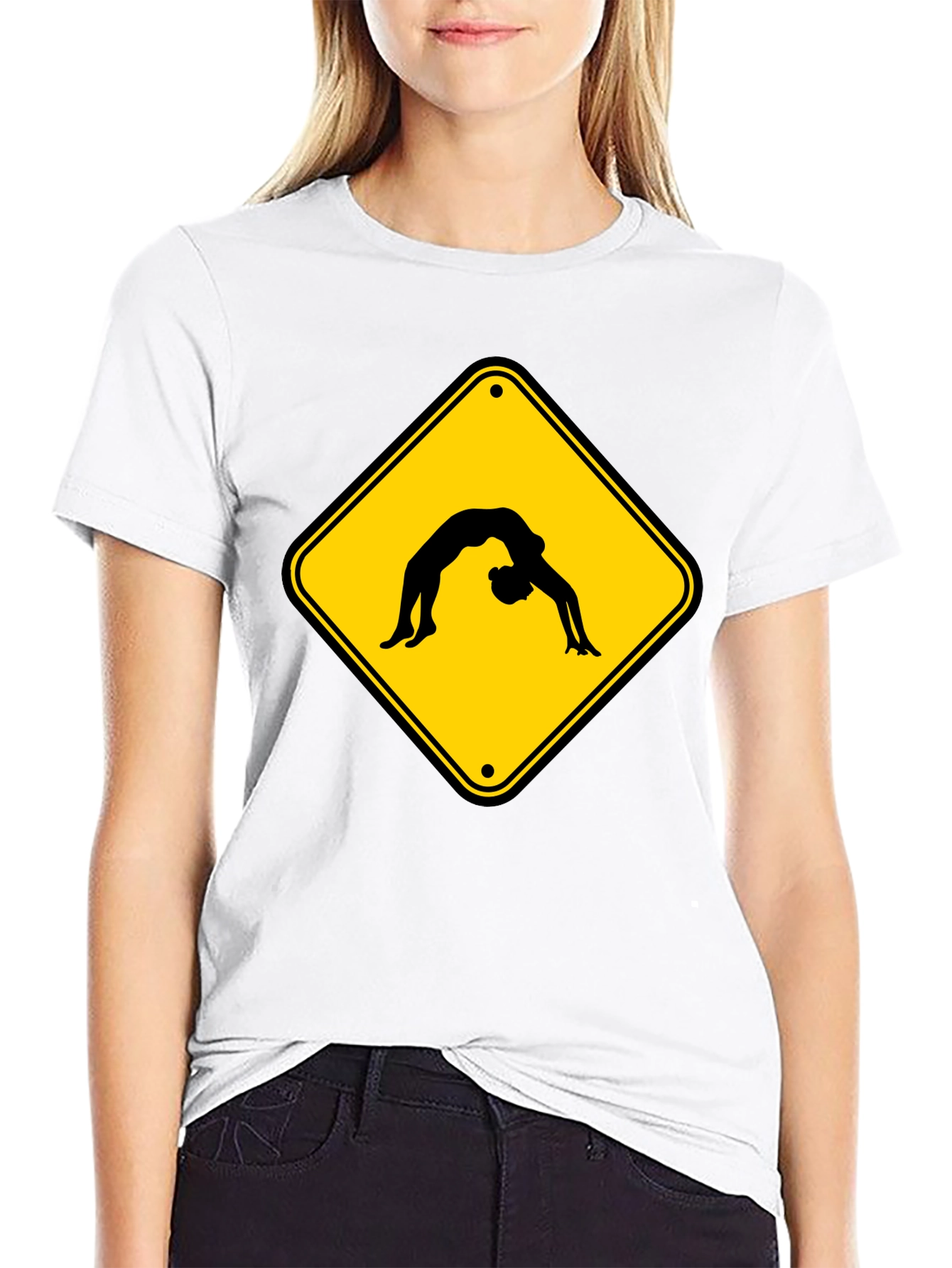 Yoga Pose Warning Sign Black T-Shirt