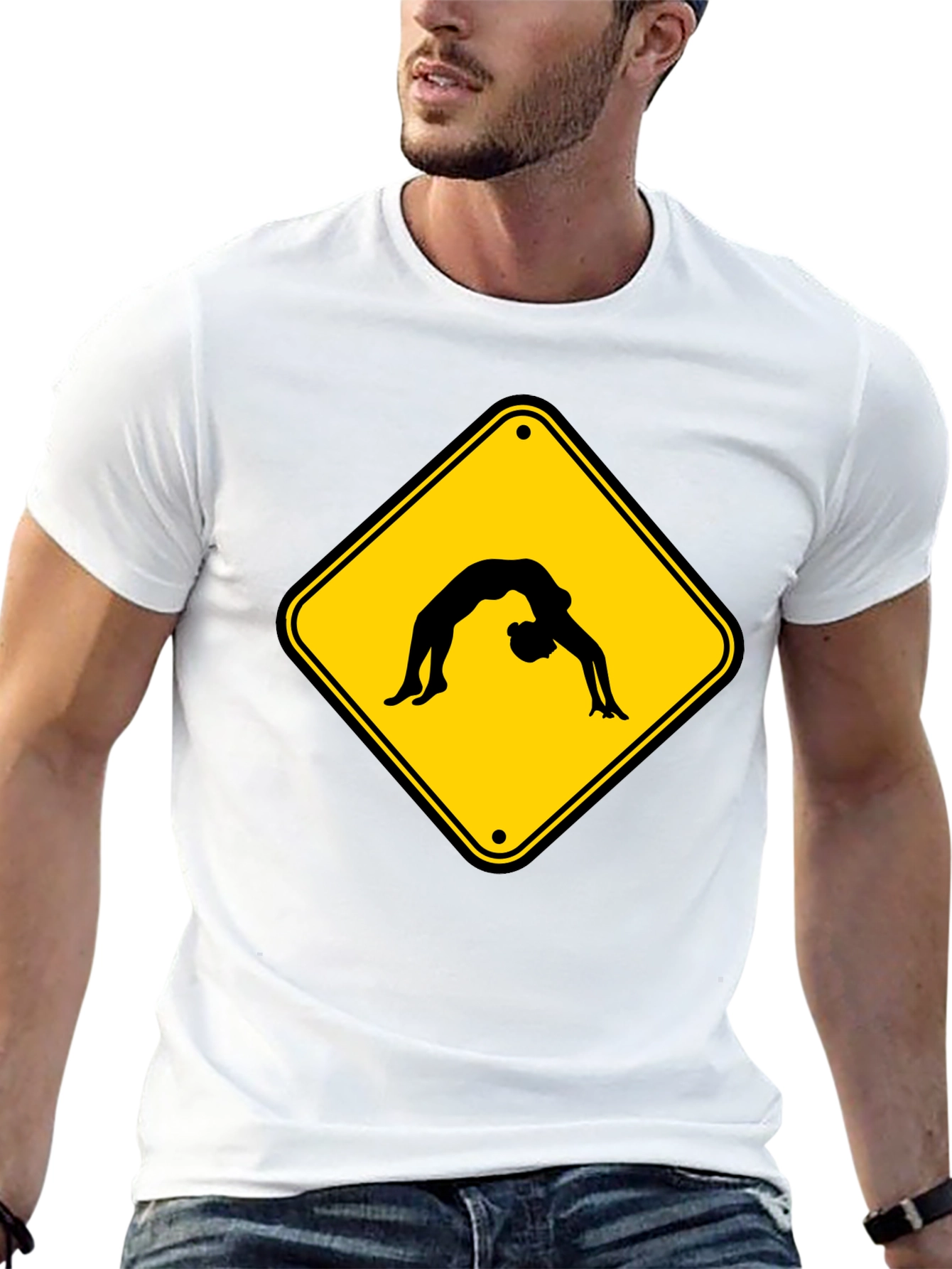 Yoga Pose Warning Sign Black T-Shirt