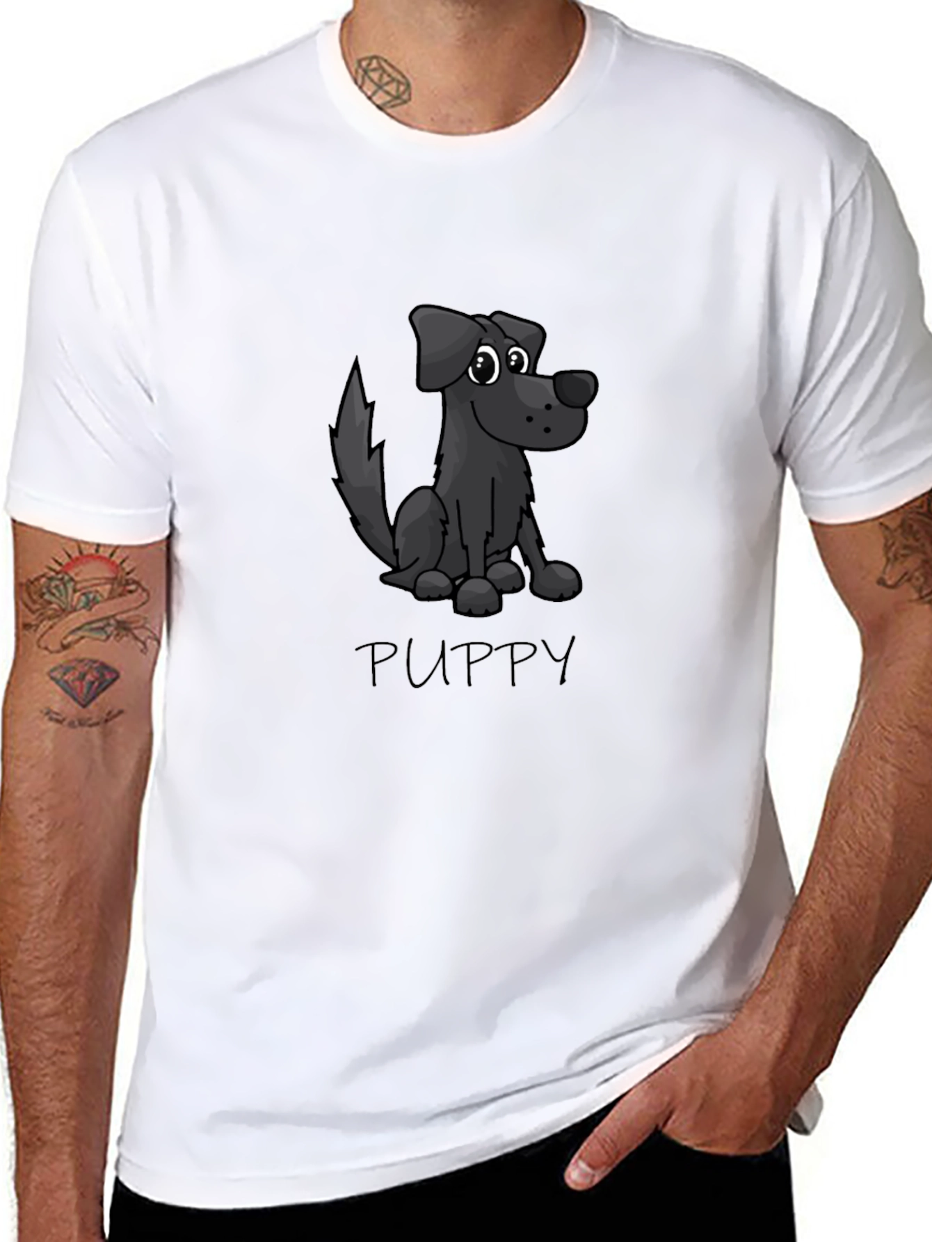 Puppy Cartoon Black T-Shirt
