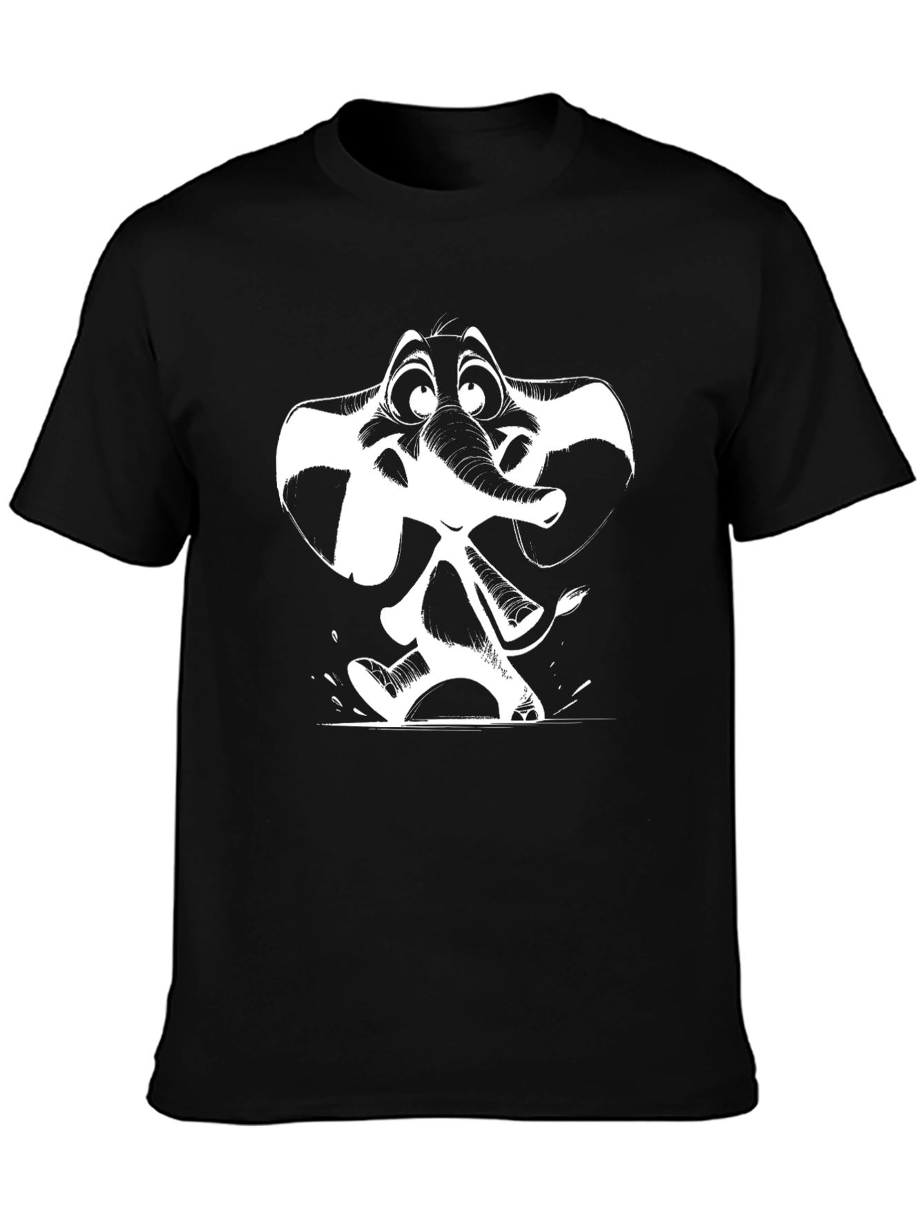 Cartoon Elephant Graphic Tee - Black Cotton T-Shirt