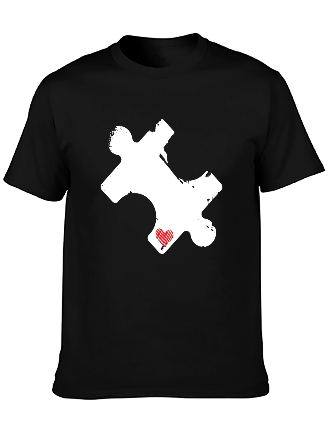 Puzzle Piece Heart Graphic Tee - Black Casual Shirt