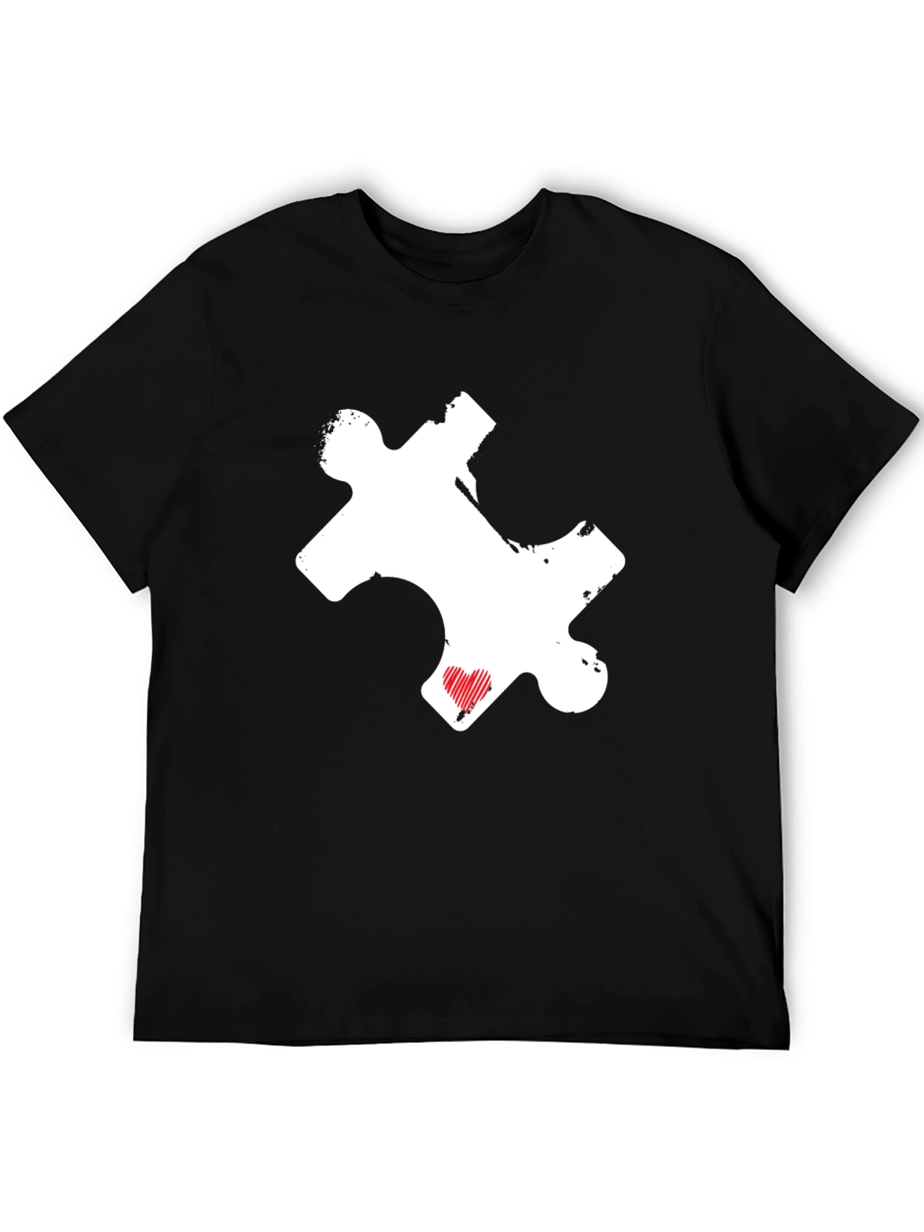 Puzzle Piece Heart Graphic Tee - Black Casual Shirt