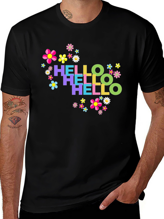 Hello Floral Graphic Tee - Black Cotton T-Shirt