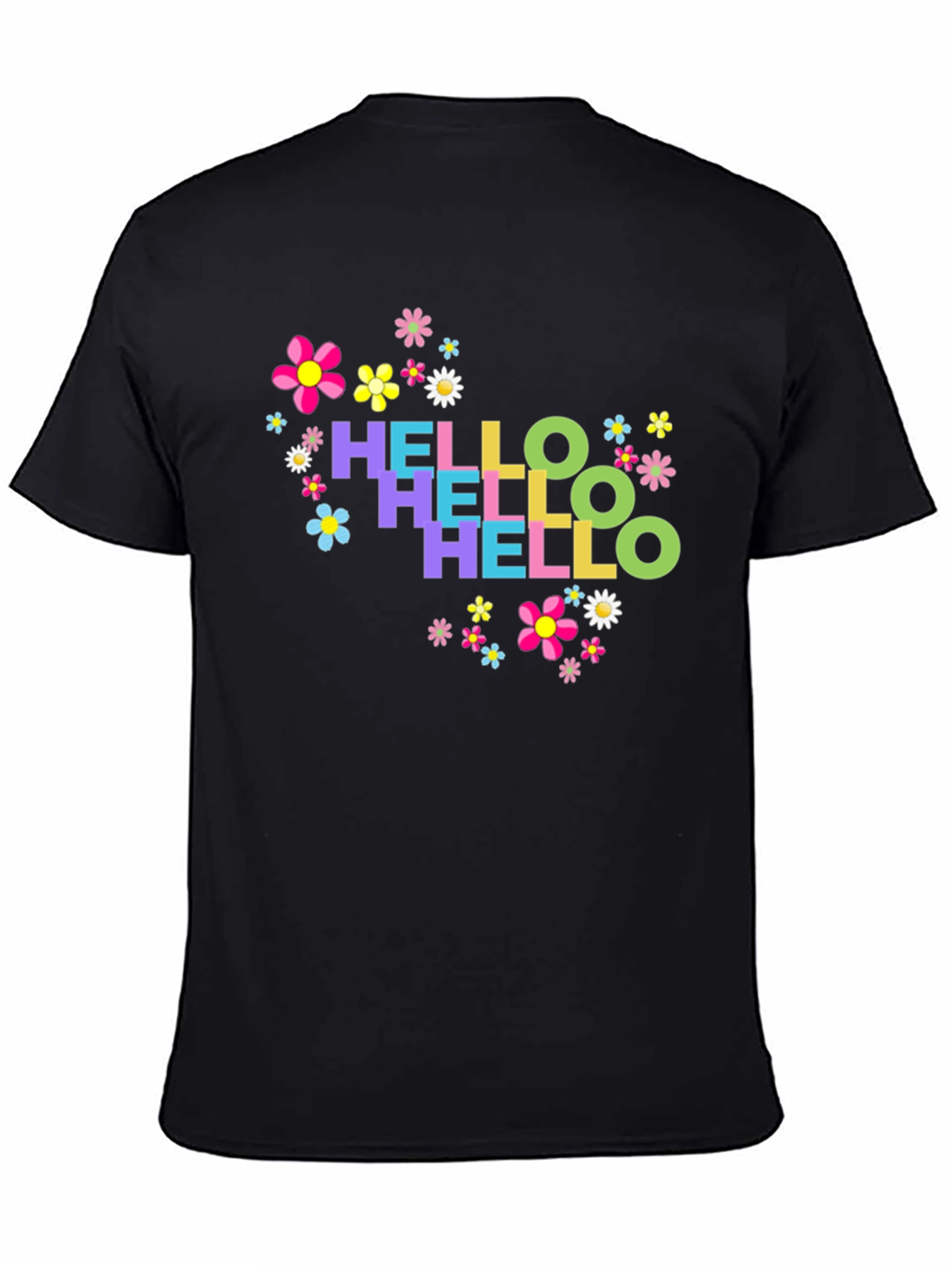 Hello Floral Graphic Tee - Black Cotton T-Shirt
