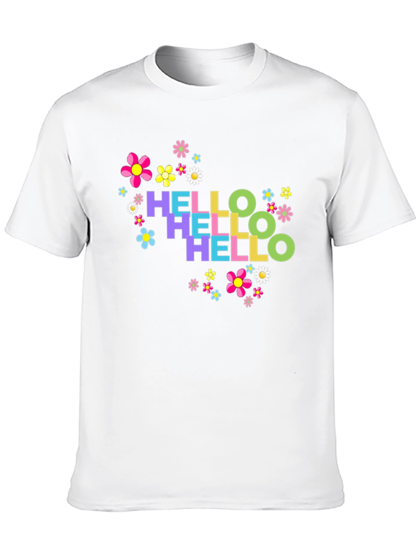 Hello Floral Graphic Tee - Black Cotton T-Shirt
