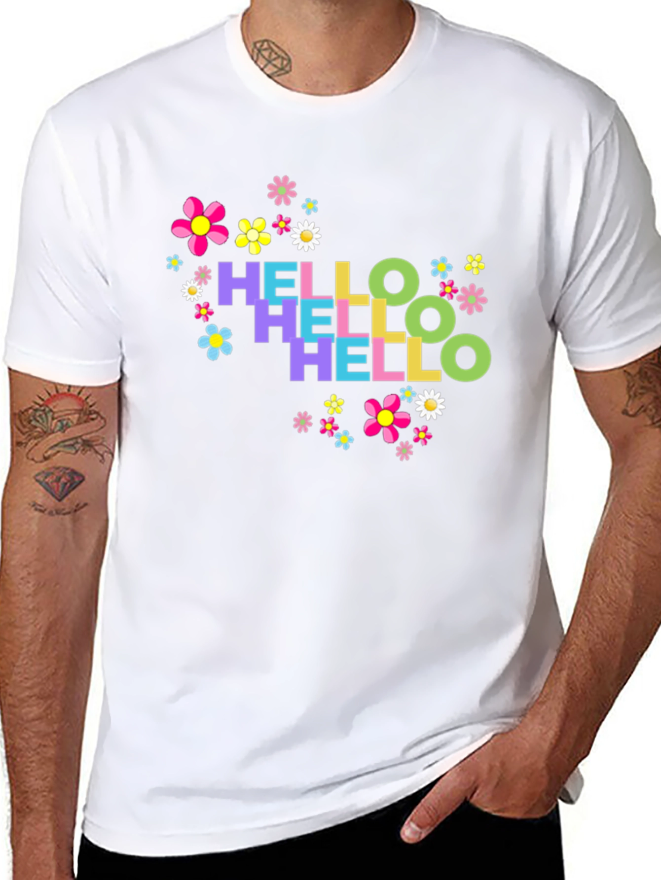 Hello Floral Graphic Tee - Black Cotton T-Shirt