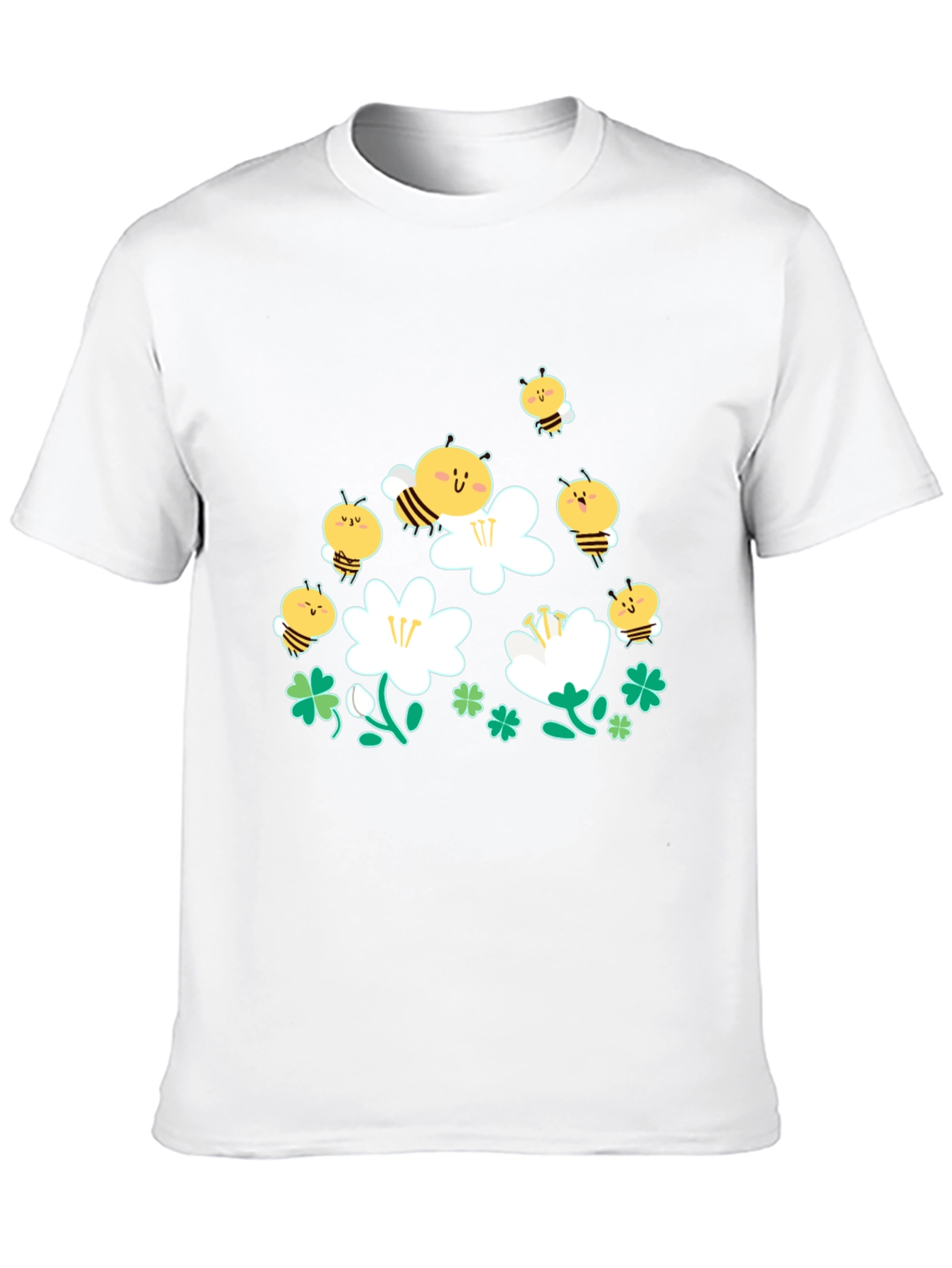 Cute Bee & Flower Graphic Black T-Shirt