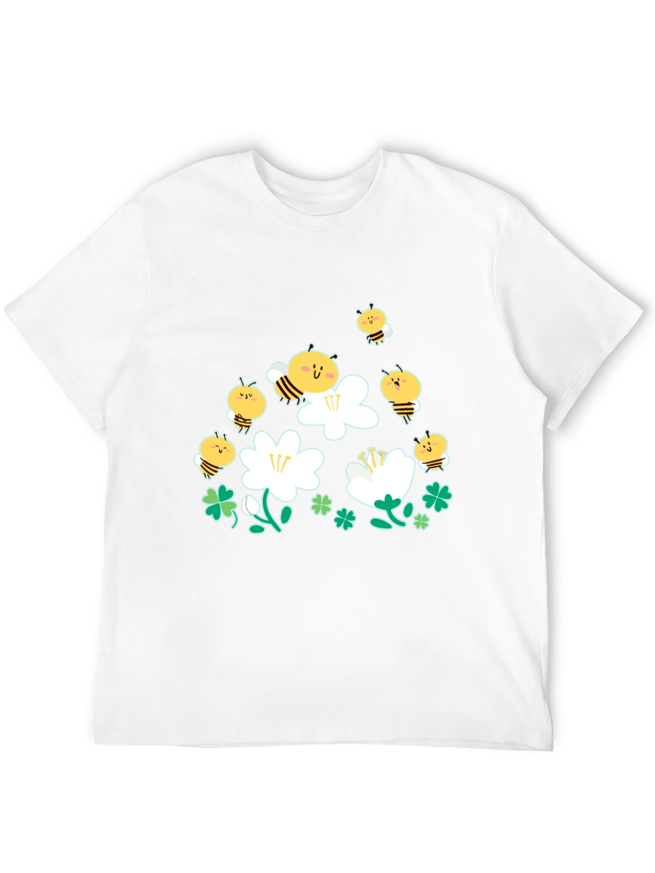 Cute Bee & Flower Graphic Black T-Shirt
