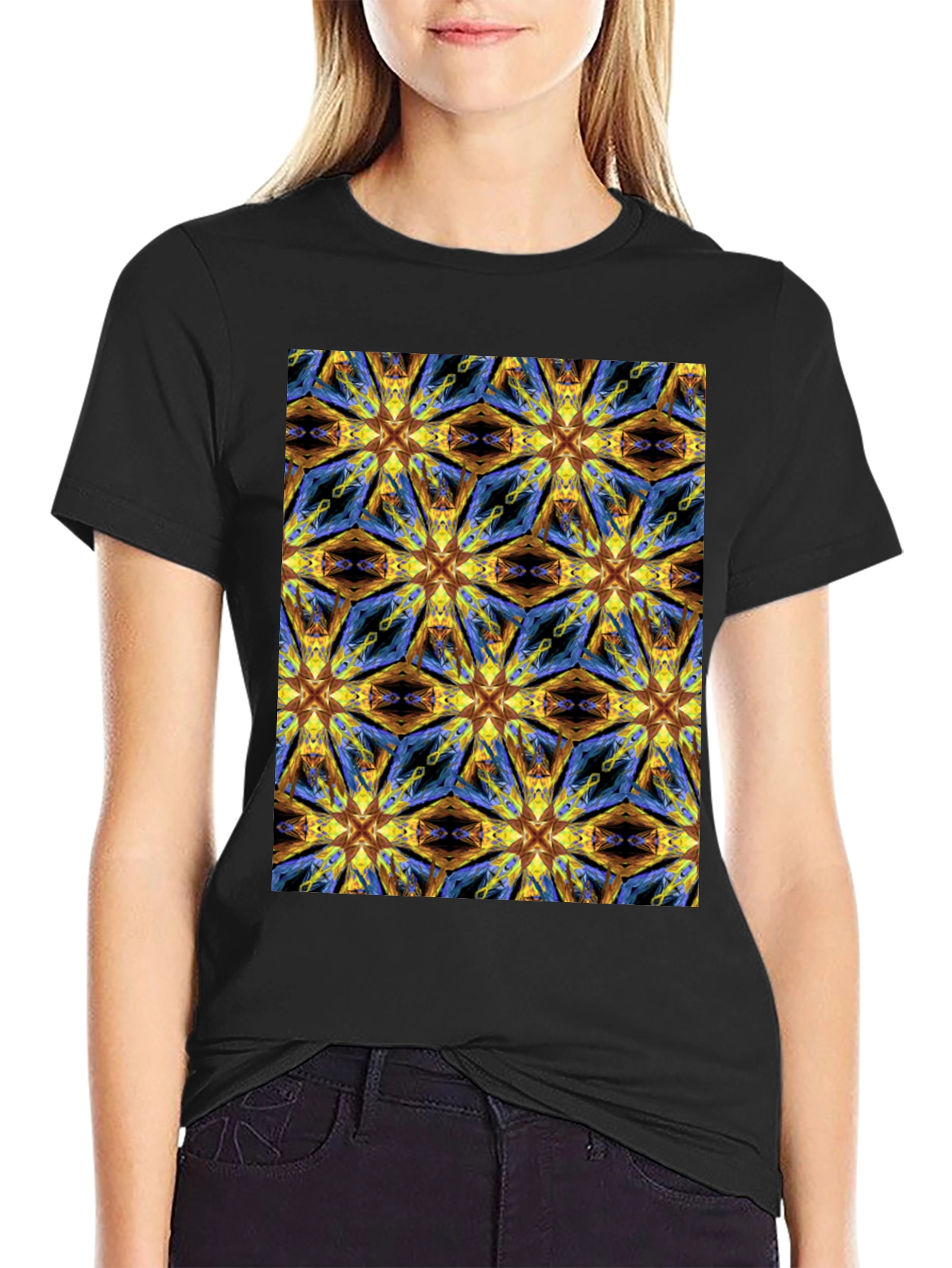 Kaleidoscope Pattern Black T-Shirt