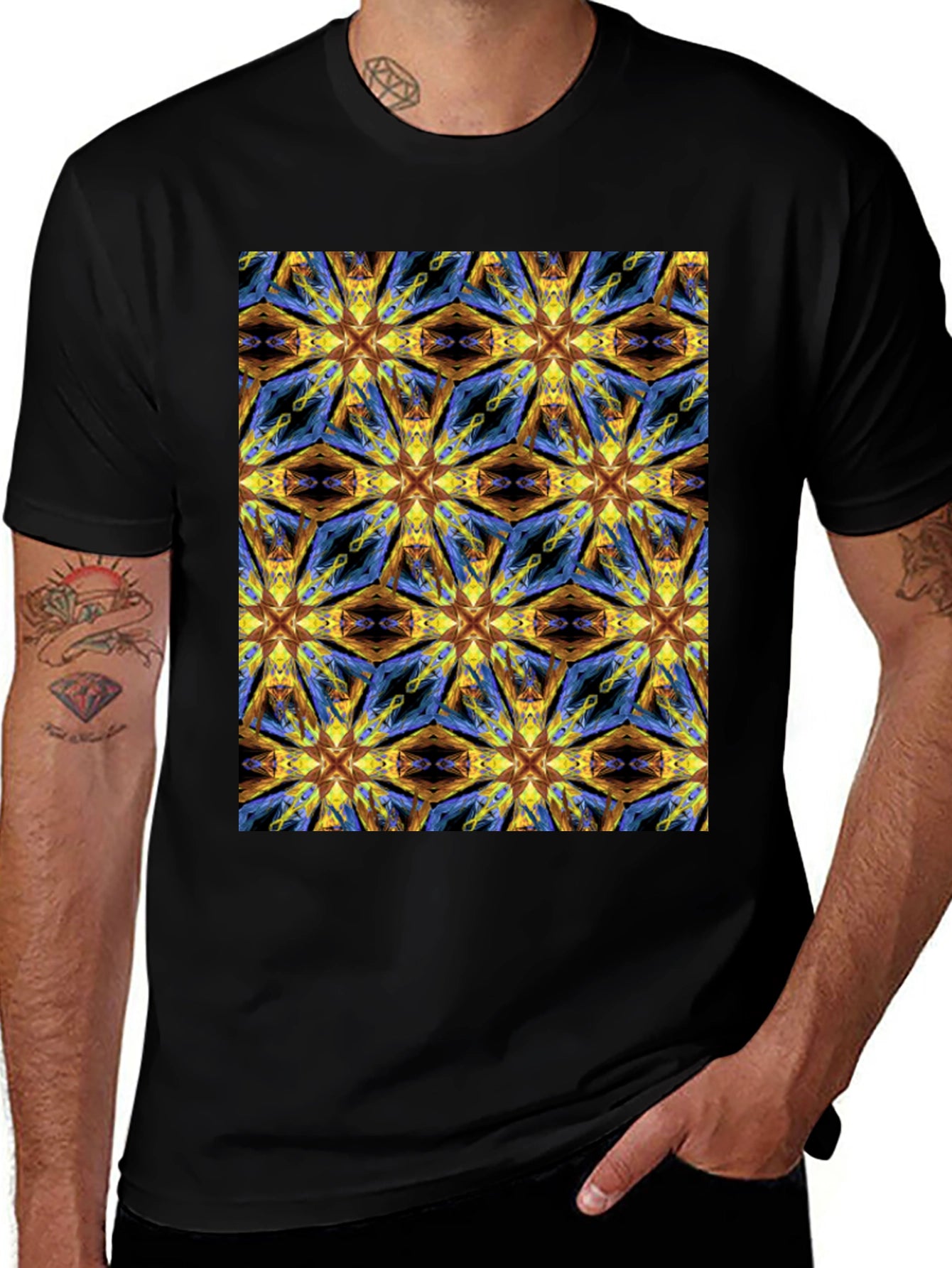 Kaleidoscope Pattern Black T-Shirt