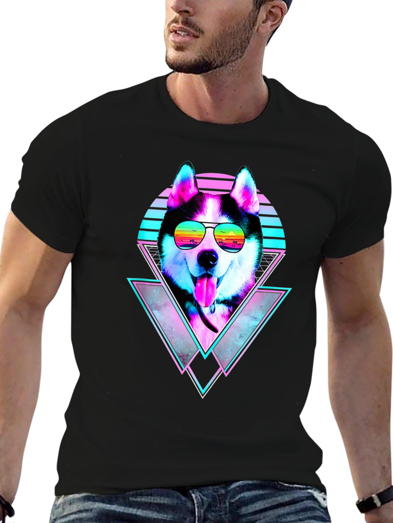 Retro Husky Graphic Tee - Cool Dog T-Shirt
