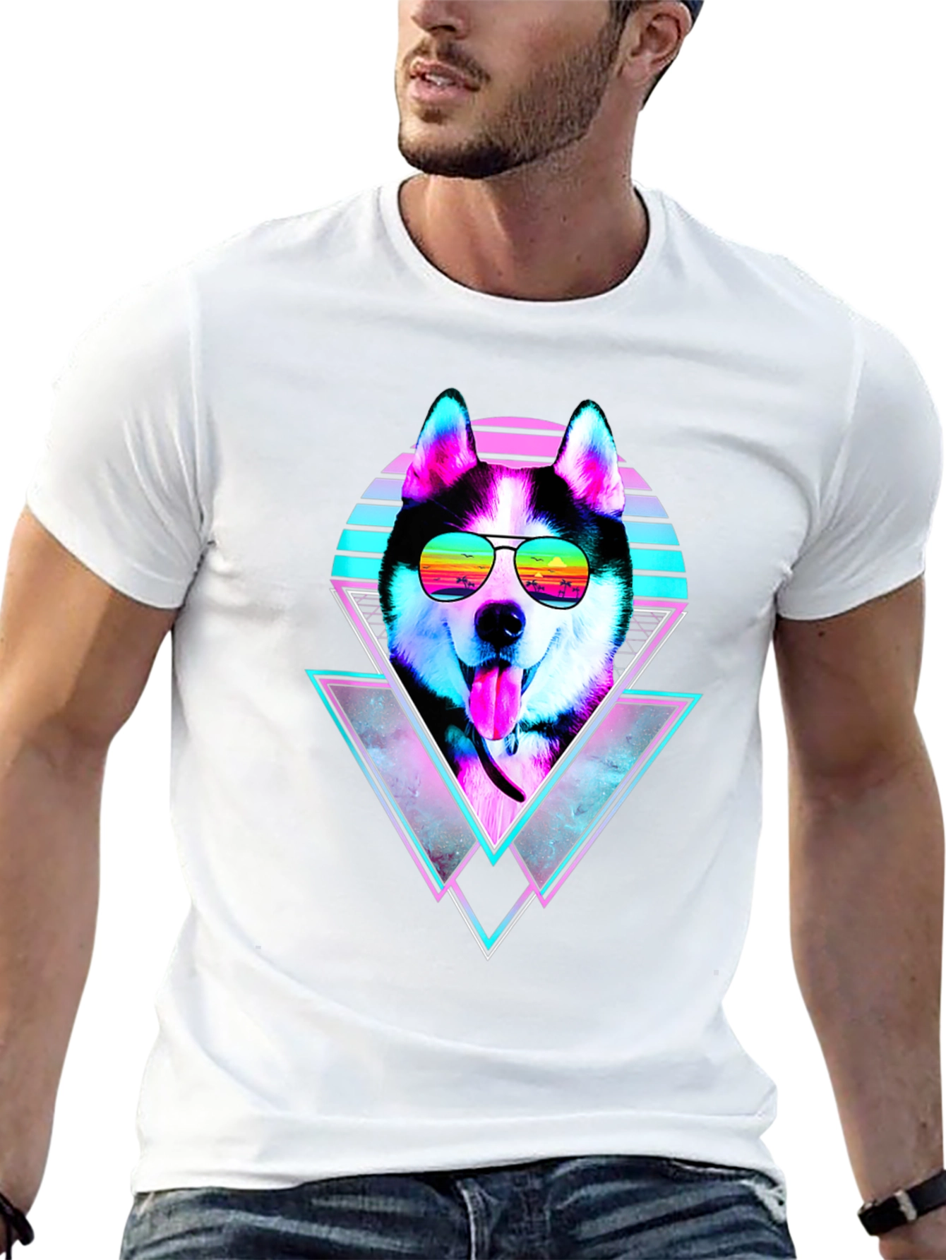 Retro Husky Graphic Tee - Cool Dog T-Shirt