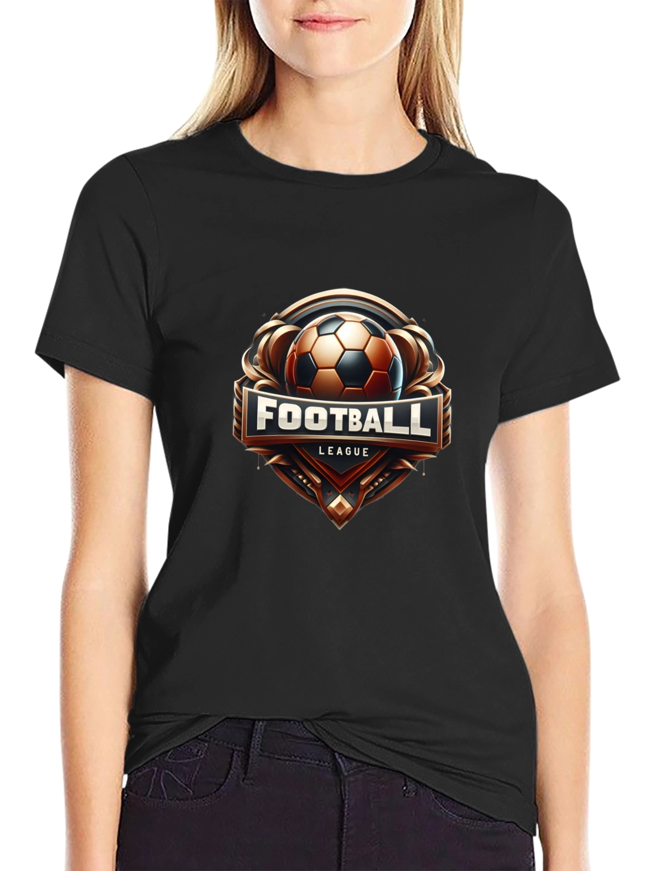 Football League Graphic Tee - Black Cotton T-Shirt